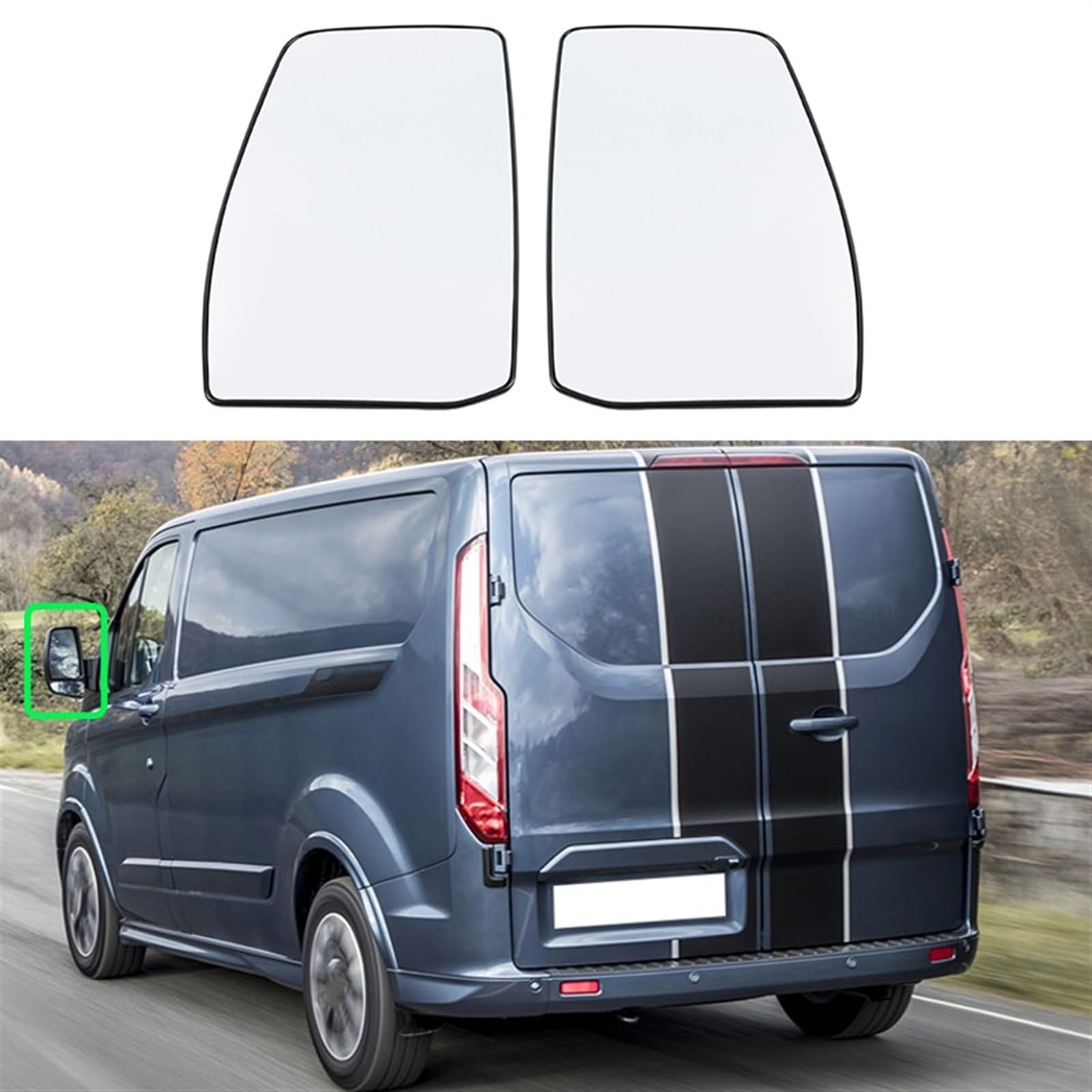 WTIXCRQ Rückspiegel Spiegelglas Kompatibel Mit Ford Für Transit Für Custom 2012–2021 2017 2018 2019 2020. Auto-Seitenrückspiegel, Außenspiegel, Glas, Rückansicht, Zubehör, Auto-Außenteile(Pair) von WTIXCRQ