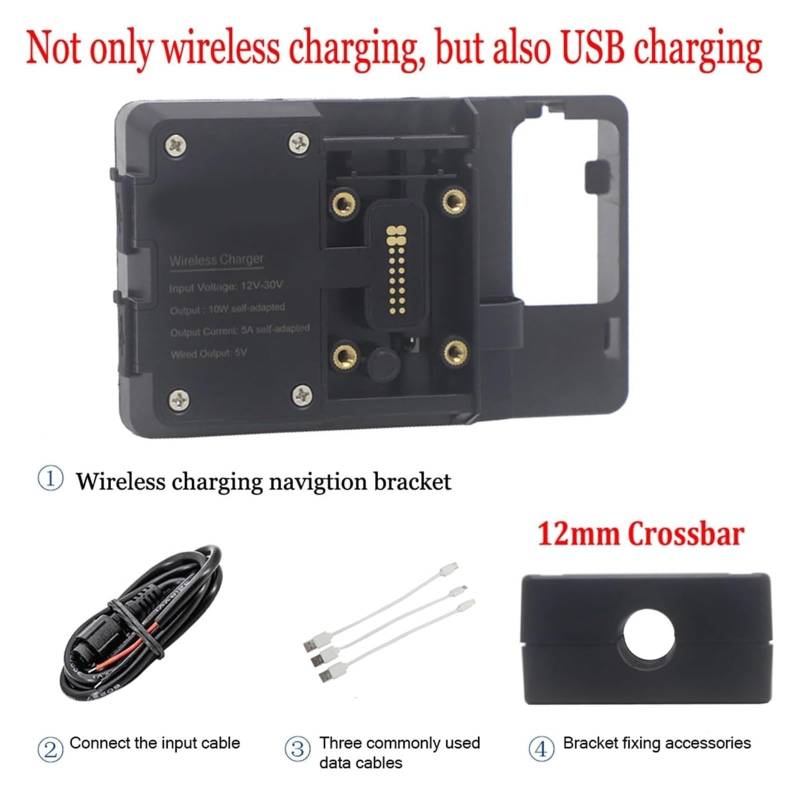 Für B&MW R1200GS LC 2013-2017 Telefonnavigationshalterung USB-Lade 12MM Überrollbügel Motorrad Navigationshalterung Motorrad(Wireless 12mm Clip) von WTPWVBPMF