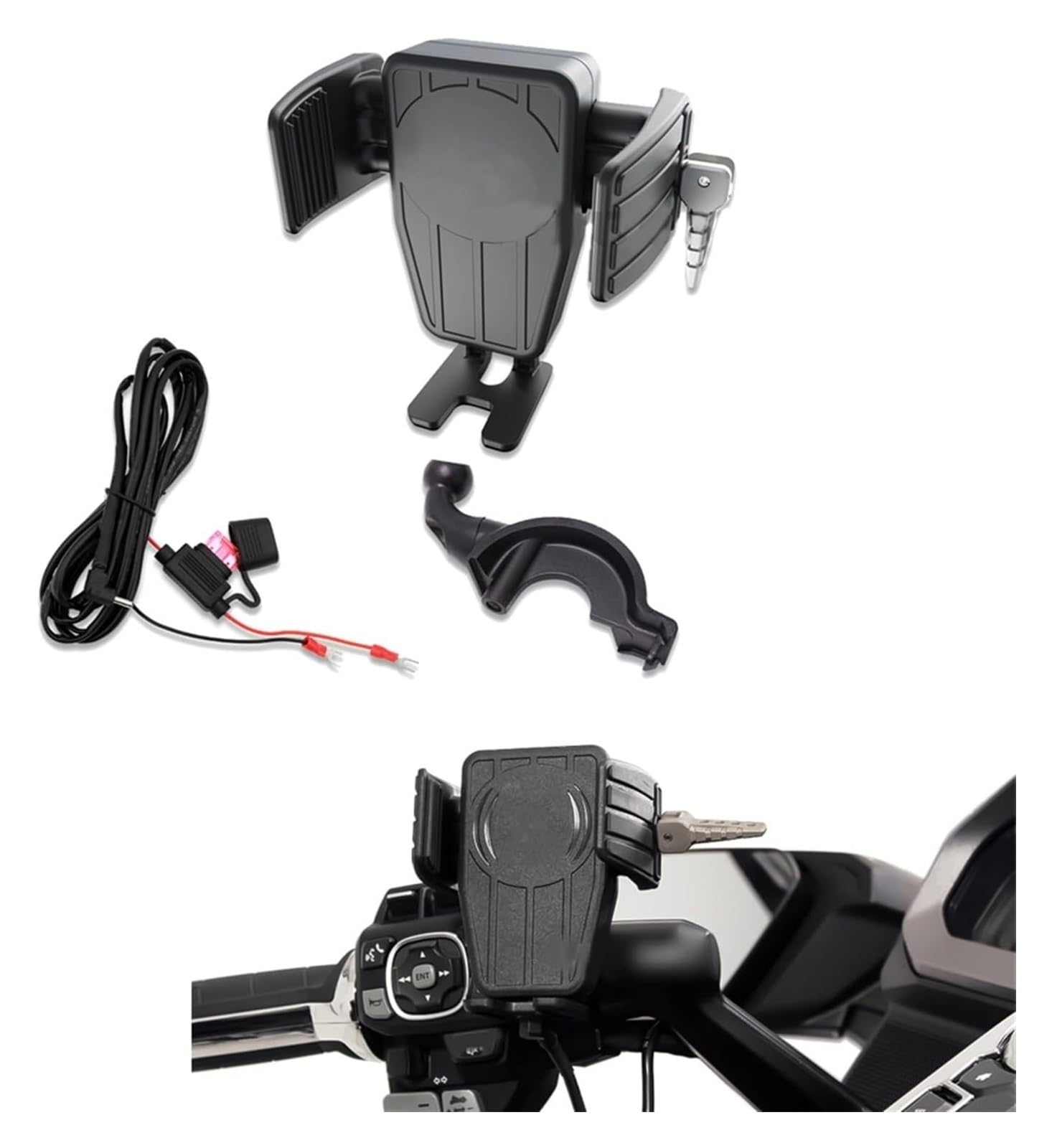 Für Goldwing GL 1800 F6B GL1800 DCT 2018 2019 2020 2021 Drahtlose Lade GPS Telefon Halter Navigation Halterung Navigationshalterung Motorrad(Left Black) von WTPWVBPMF