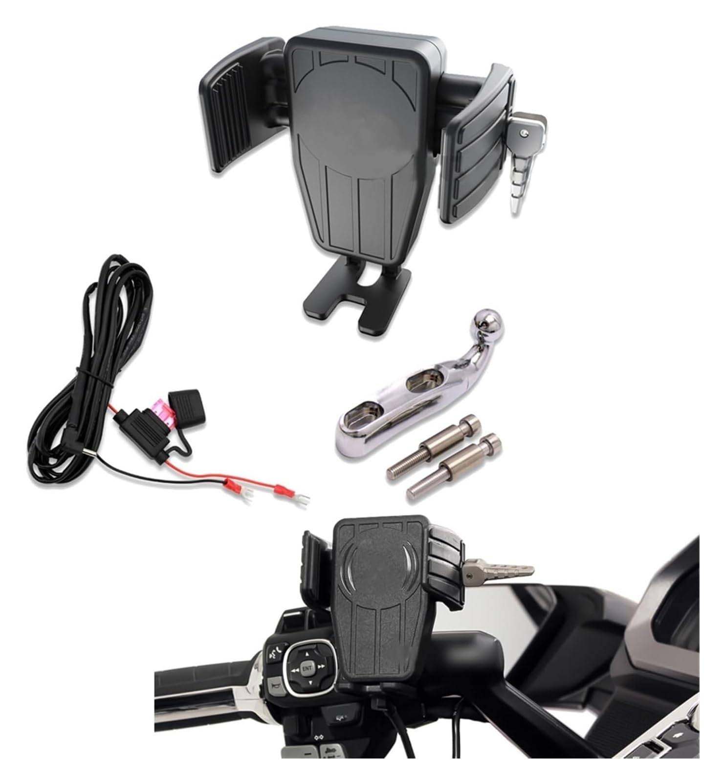 Für Goldwing GL 1800 F6B GL1800 DCT 2018 2019 2020 2021 Drahtlose Lade GPS Telefon Halter Navigation Halterung Navigationshalterung Motorrad(Right Silver) von WTPWVBPMF