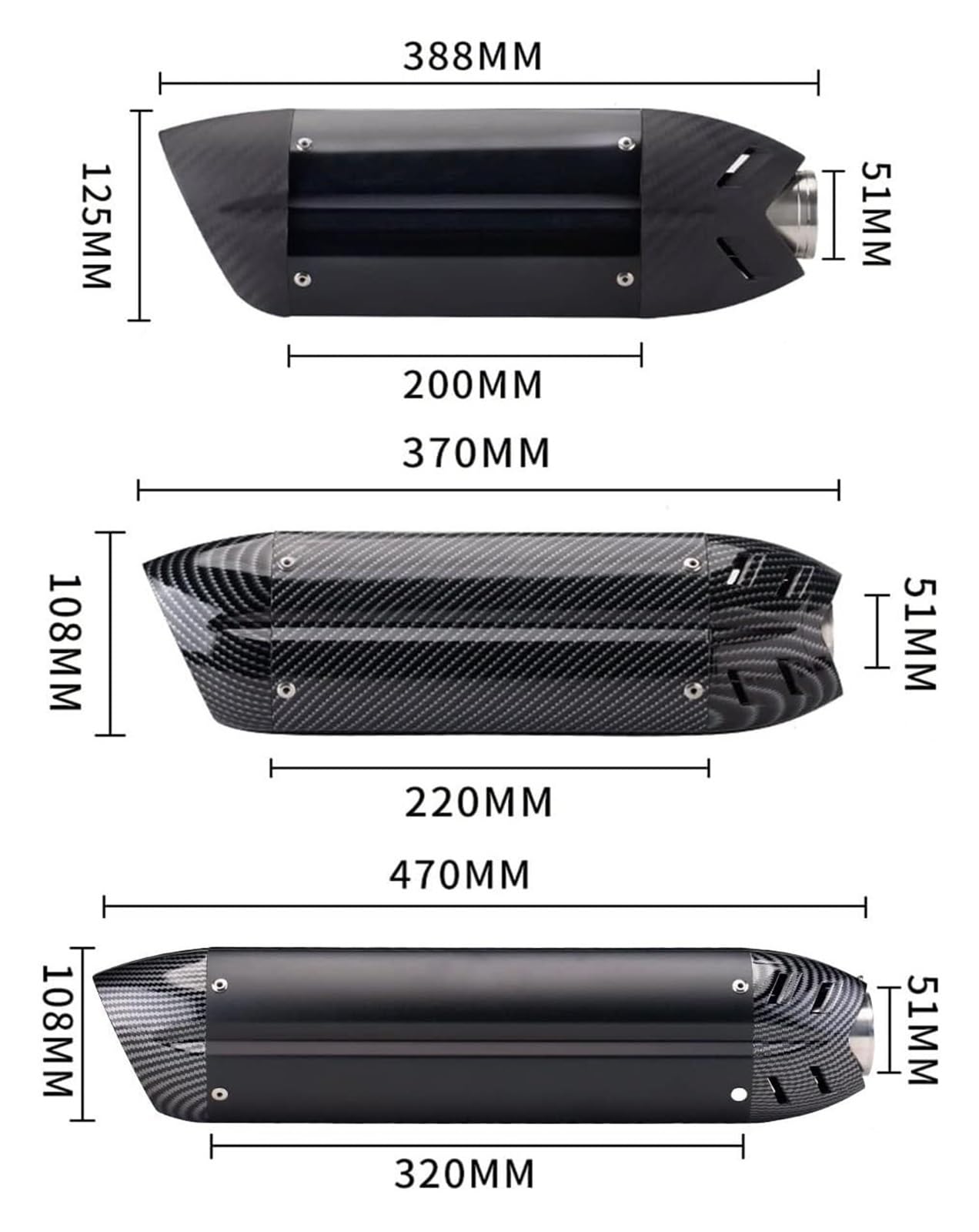 Motorrad Auspuff Für Suz&uki SV650 Universal 51MM Motorrad-Auspuffrohr Escape-Auspuffrohr-Schalldämpfer Auspuff Schalldämpfer(388mm 2) von WTPWVBPMF