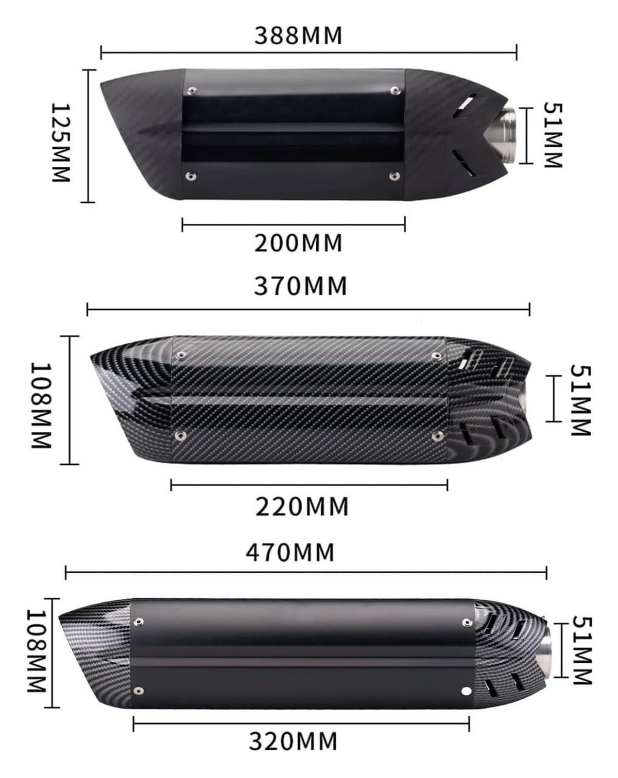 Motorrad Auspuff Für Y&amaha R1 Universal 51MM Motorrad-Auspuffrohr Escape-Auspuffrohr-Schalldämpfer Auspuff Schalldämpfer(470mm 4) von WTPWVBPMF