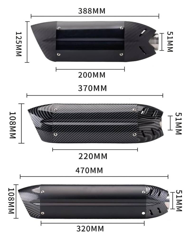 Motorrad Auspuff Für Y&amaha R1 Universal 51MM Motorrad-Auspuffrohr Escape-Auspuffrohr-Schalldämpfer Auspuff Schalldämpfer(470mm 4) von WTPWVBPMF