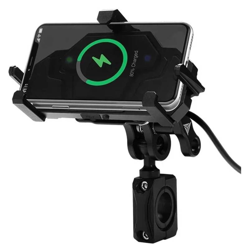 Motorrad Stoßfest Navigation Drahtlose Lade Telefon Halter Cradle 3,0 Schnell Ladegerät GPS Moto Unterstützung Handy Lenker Navigationshalterung Motorrad(B-Charging Handlebar) von WTPWVBPMF