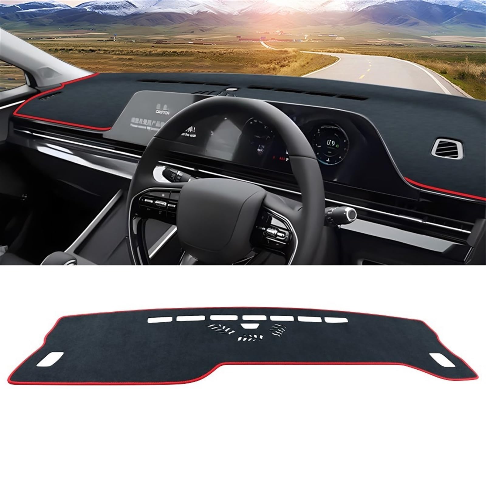 Armaturenbrett Matte Teppich Für Chery Für Omoda 5 C5 FX 2022 2023 2024 Auto Armaturenbrettabdeckung Sonnenschutz Lichtschutzmatte Instrumententafelauflage Teppiche Shade Board Pad(Black Red RHD) von WTXXGQ