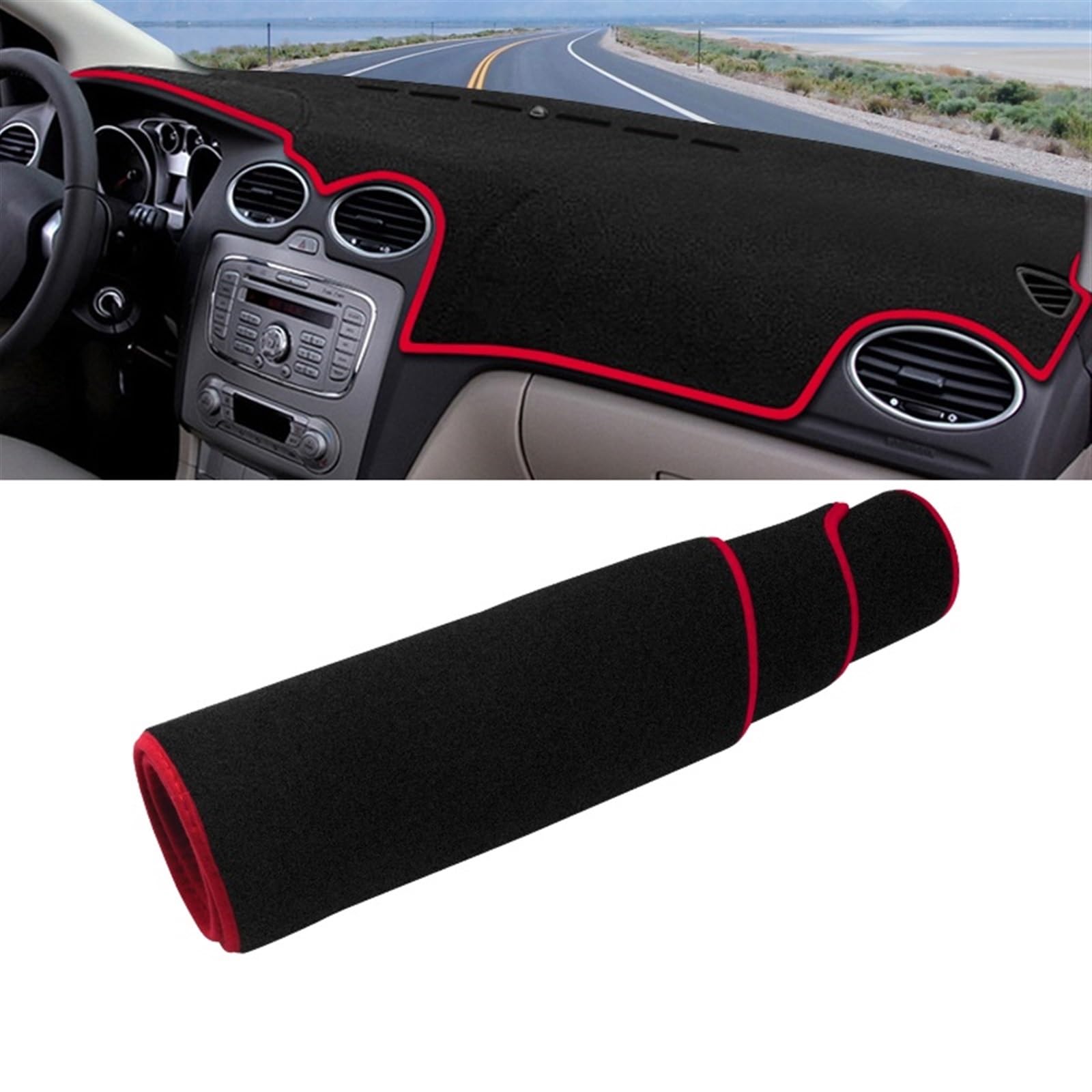 Armaturenbrett Matte Teppich Für Ford Für Focus 2 MK2 2008 2009 2010 Auto-Armaturenbrett-Abdeckung, Lichtmatte Vermeiden, Anti-UV-Anti-Rutsch-Pad, Instrumententafel-Teppich Shade Board Pad(A Red side) von WTXXGQ