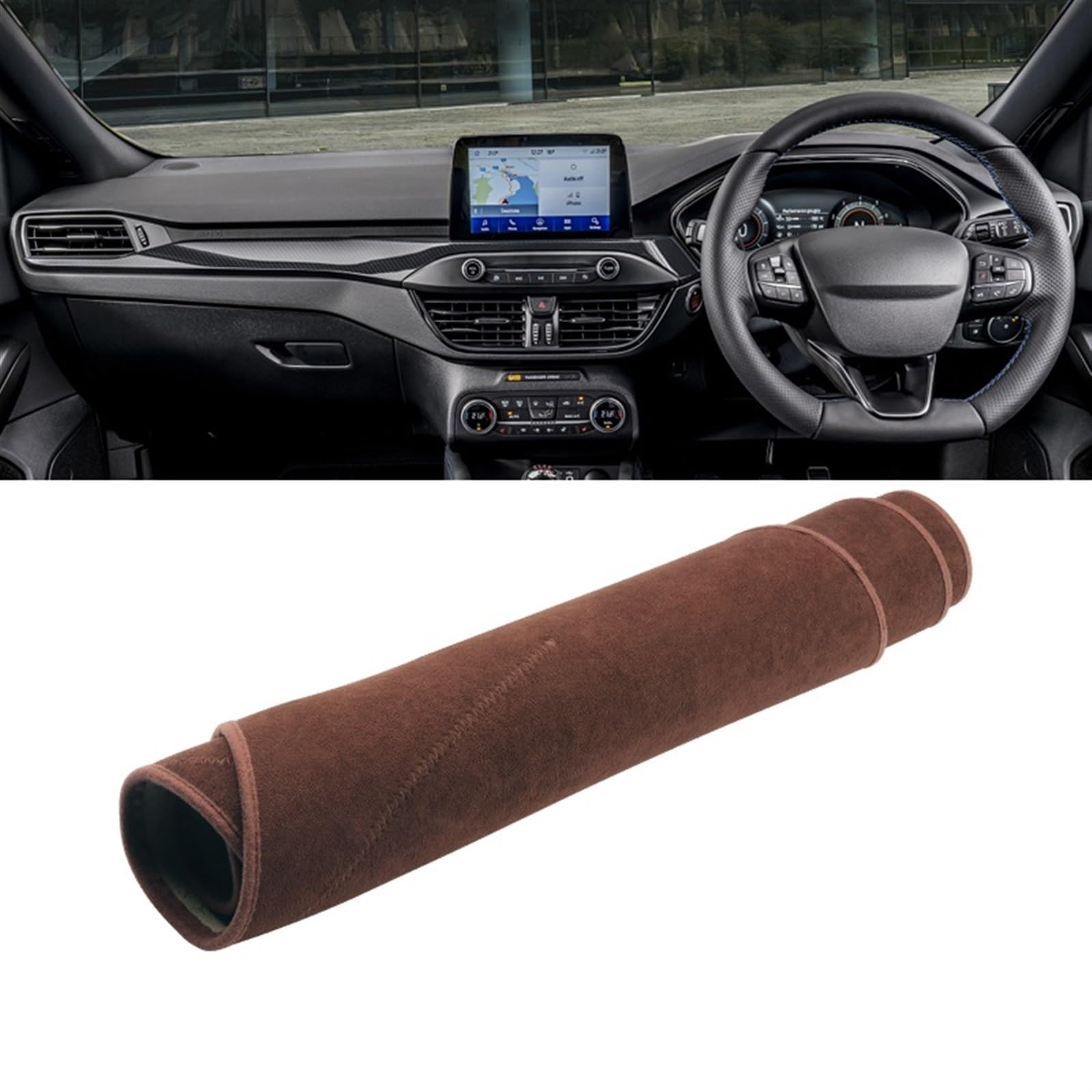 Armaturenbrett Matte Teppich Für Ford Für Focus MK4 IV 2018 2019 2020 2021 2022 2023 Auto Armaturenbrett Abdeckung Sonnenschutz Vermeiden Lichtmatte Teppiche Shade Board Pad(B Brown RHD) von WTXXGQ