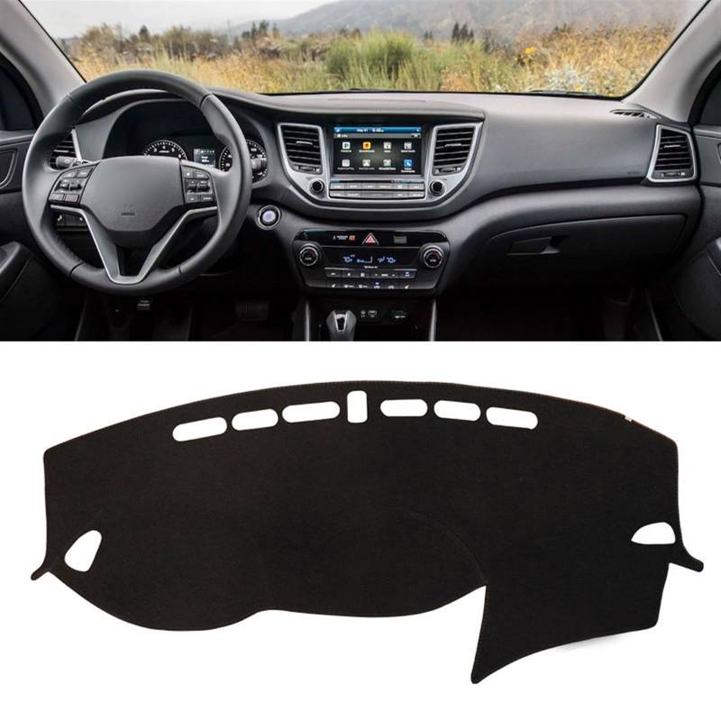 Armaturenbrett Matte Teppich Für Hyundai Für Tucson 2015-2016 2017 2018 2019 2020 Dashboard Abdeckung Matte Pad Dashmat Dash Sonnenschirm Instrument Teppich Auto Shade Board Pad(LHD Black 2015-2018) von WTXXGQ