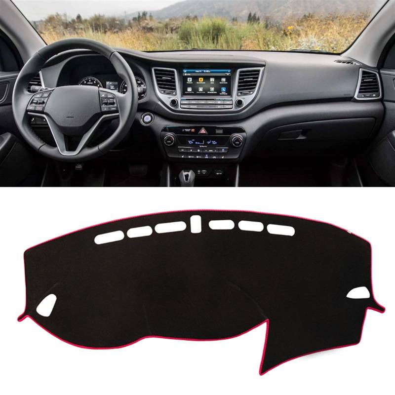 Armaturenbrett Matte Teppich Für Hyundai Für Tucson 2015-2016 2017 2018 2019 2020 Dashboard Abdeckung Matte Pad Dashmat Dash Sonnenschirm Instrument Teppich Auto Shade Board Pad(LHD Red 2015-2018) von WTXXGQ