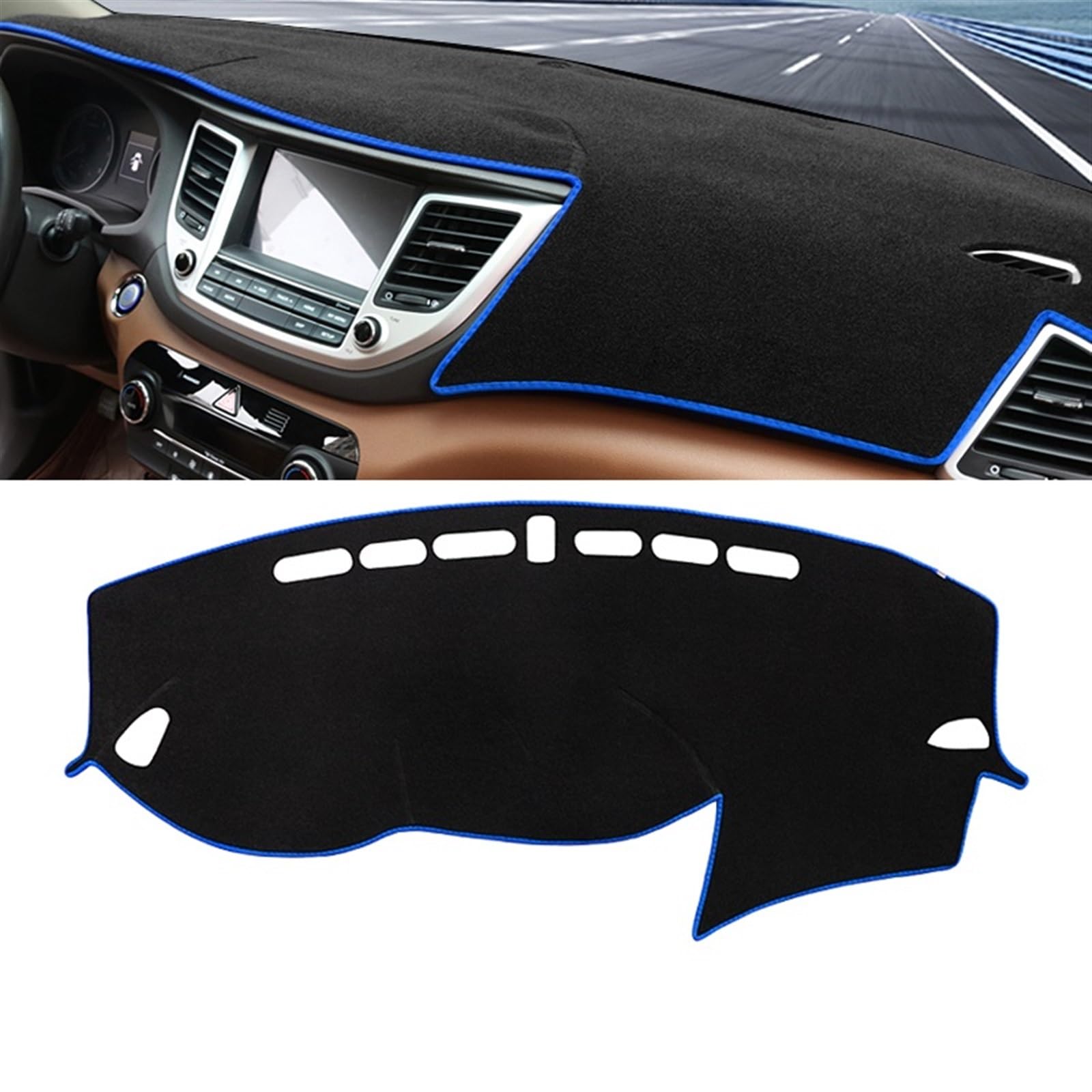 Armaturenbrett Matte Teppich Für Hyundai Für Tucson TL 2015 2016 2017 2018 Auto Armaturenbrett Abdeckung Matte Anti-UV rutschfeste Pad Instrument Teppiche Schutz Shade Board Pad(A LHD Blue Side) von WTXXGQ