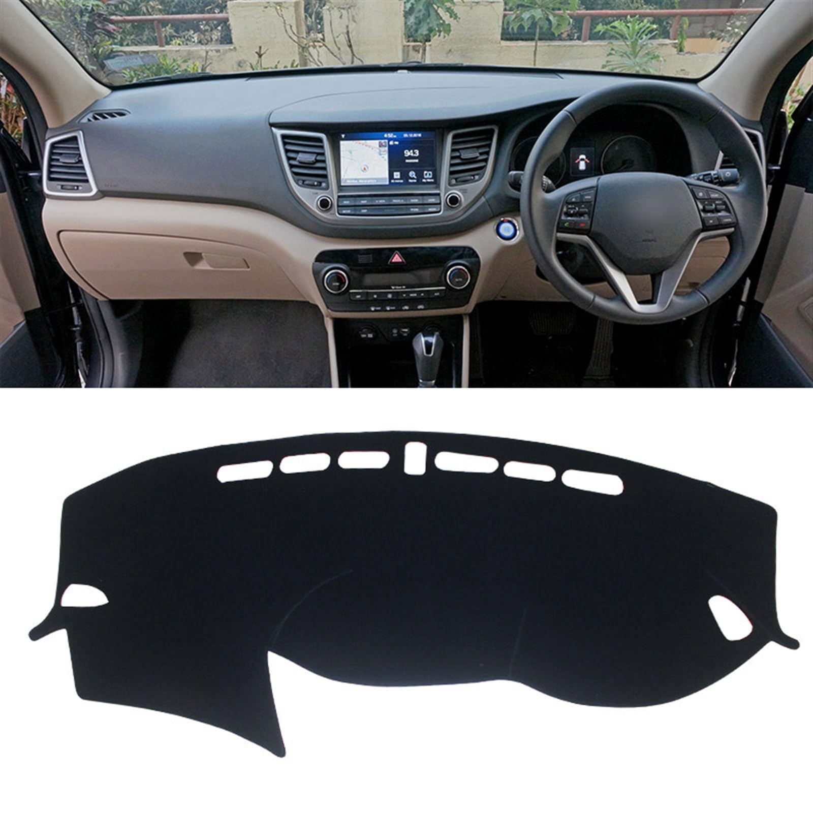 Armaturenbrett Matte Teppich Für Hyundai Für Tucson TL 2015-2017 2018 2019 2020 Auto Dashboard Abdeckung Schatten Vermeiden Licht Matte Instrument Panel Shade Board Pad(RHD Black 2015-2018) von WTXXGQ