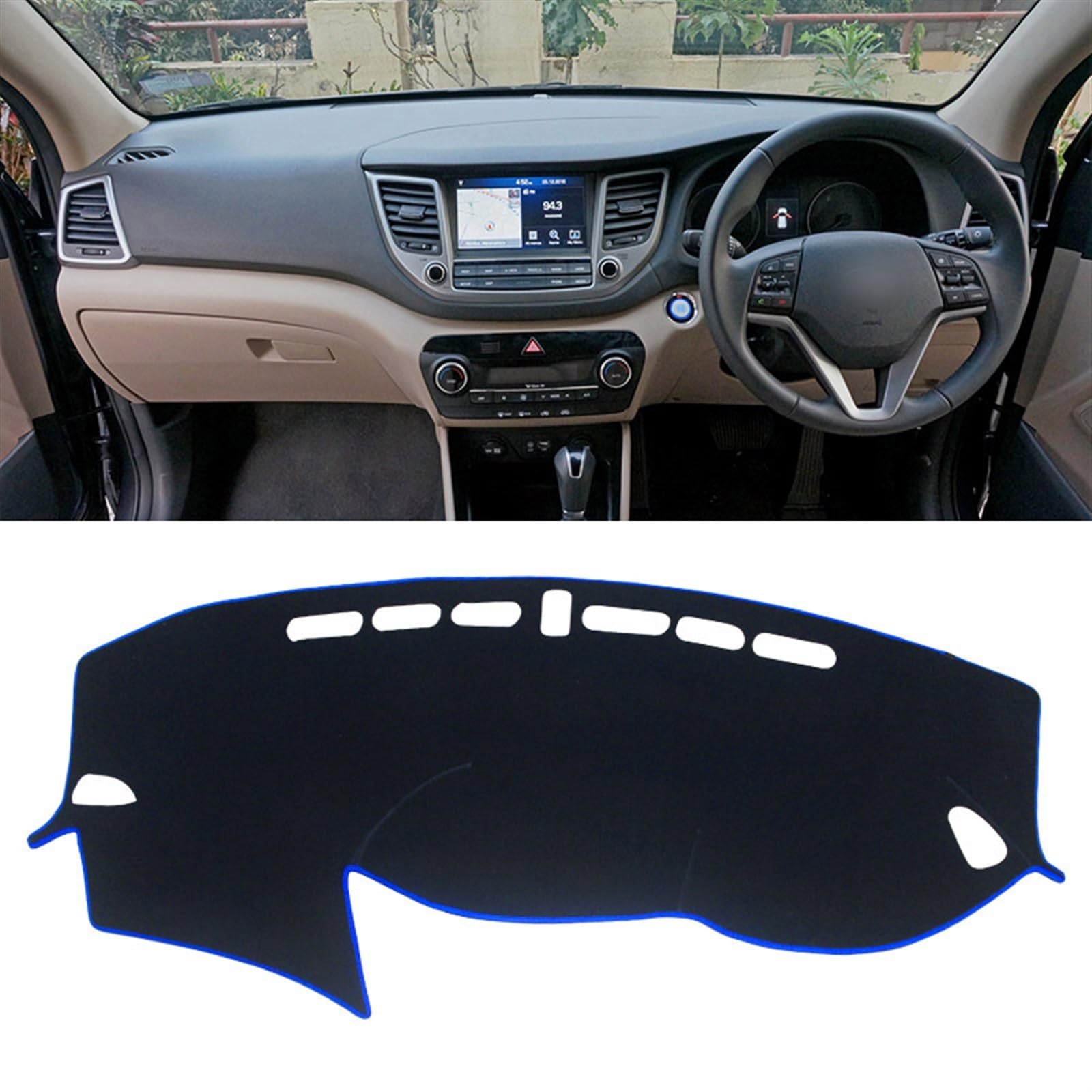 Armaturenbrett Matte Teppich Für Hyundai Für Tucson TL 2015-2017 2018 2019 2020 Auto Dashboard Abdeckung Schatten Vermeiden Licht Matte Instrument Panel Shade Board Pad(RHD Blue 2015-2018) von WTXXGQ