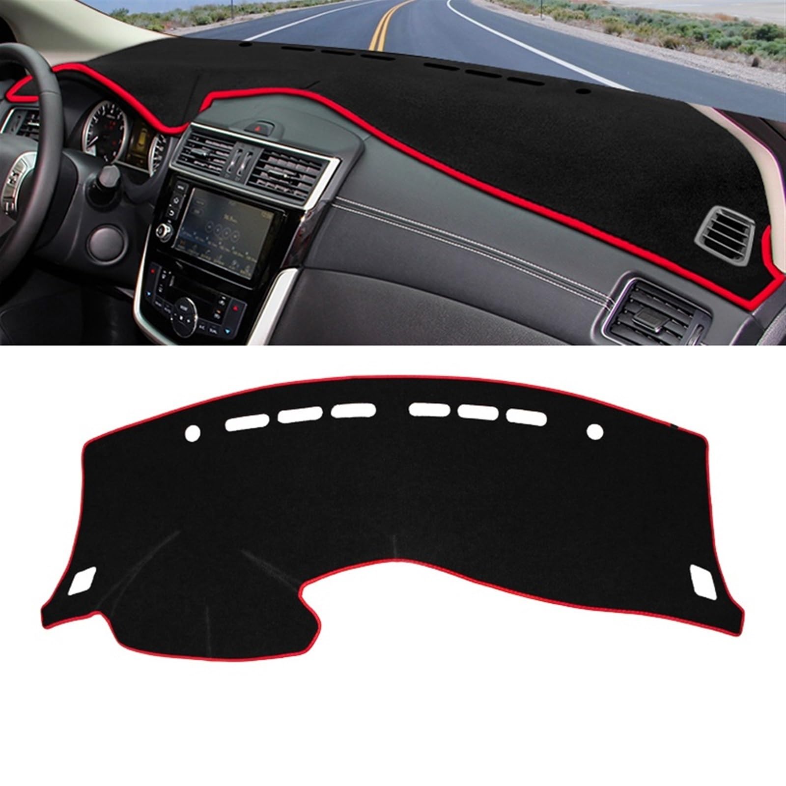 Armaturenbrett Matte Teppich Für Nissan Für Tiida Pulsar C12 2012 2013 2014 2015 2016 2017 2018 2019 Auto Dashboard Abdeckung Matte Instrument Panel Teppiche Shade Board Pad(A LHD Red Side) von WTXXGQ