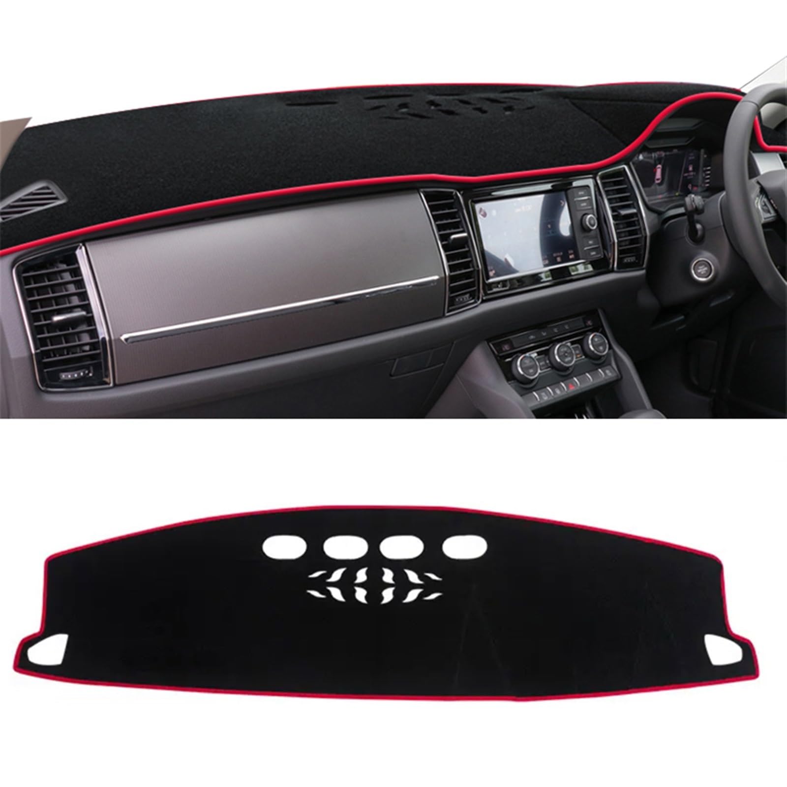 Armaturenbrett Matte Teppich Für Skoda Für Kodiaq 2017 2018 2019 2020 2021 2022 Auto-Armaturenbrett-Abdeckungen Vermeiden Sie Lichtpad Sonnenschutz Anti-UV-Teppiche Shade Board Pad(RHD Red Side) von WTXXGQ