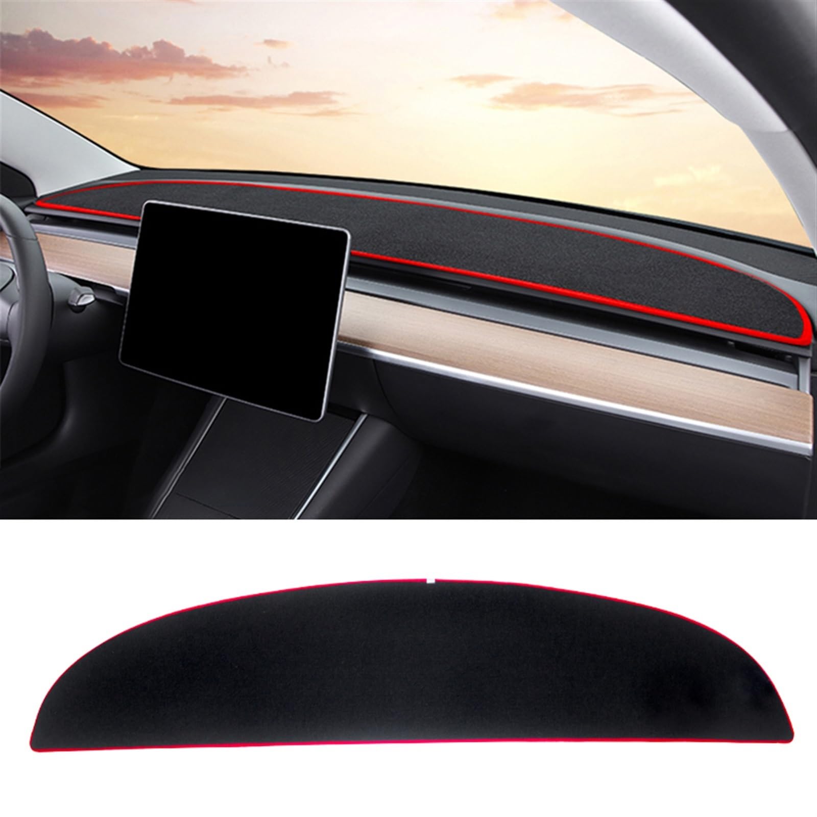 Armaturenbrett Matte Teppich Für Tesla Für Modell Y 2021 2022 2023 Modell 3 2019 2020-2023 Auto Armaturenbrett Vermeiden Licht Pad Instrument Abdeckung Matten Teppiche Shade Board Pad(Red Side) von WTXXGQ