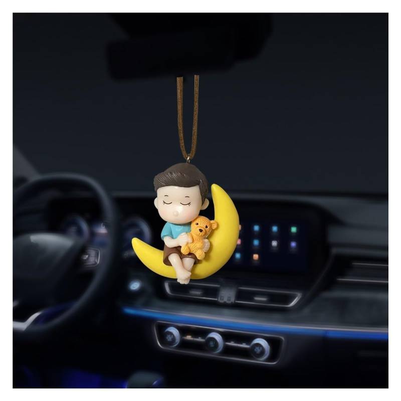 Auto Dekorative Innenbereich Zubehör Auto Innen Anhänger Dekor Nette Kuss Paar Schaukel Action Figur Hängen Gadget Auto Rückspiegel Frau Ornamente Zubehör Innen(Moon and Boy) von WTXXGQ