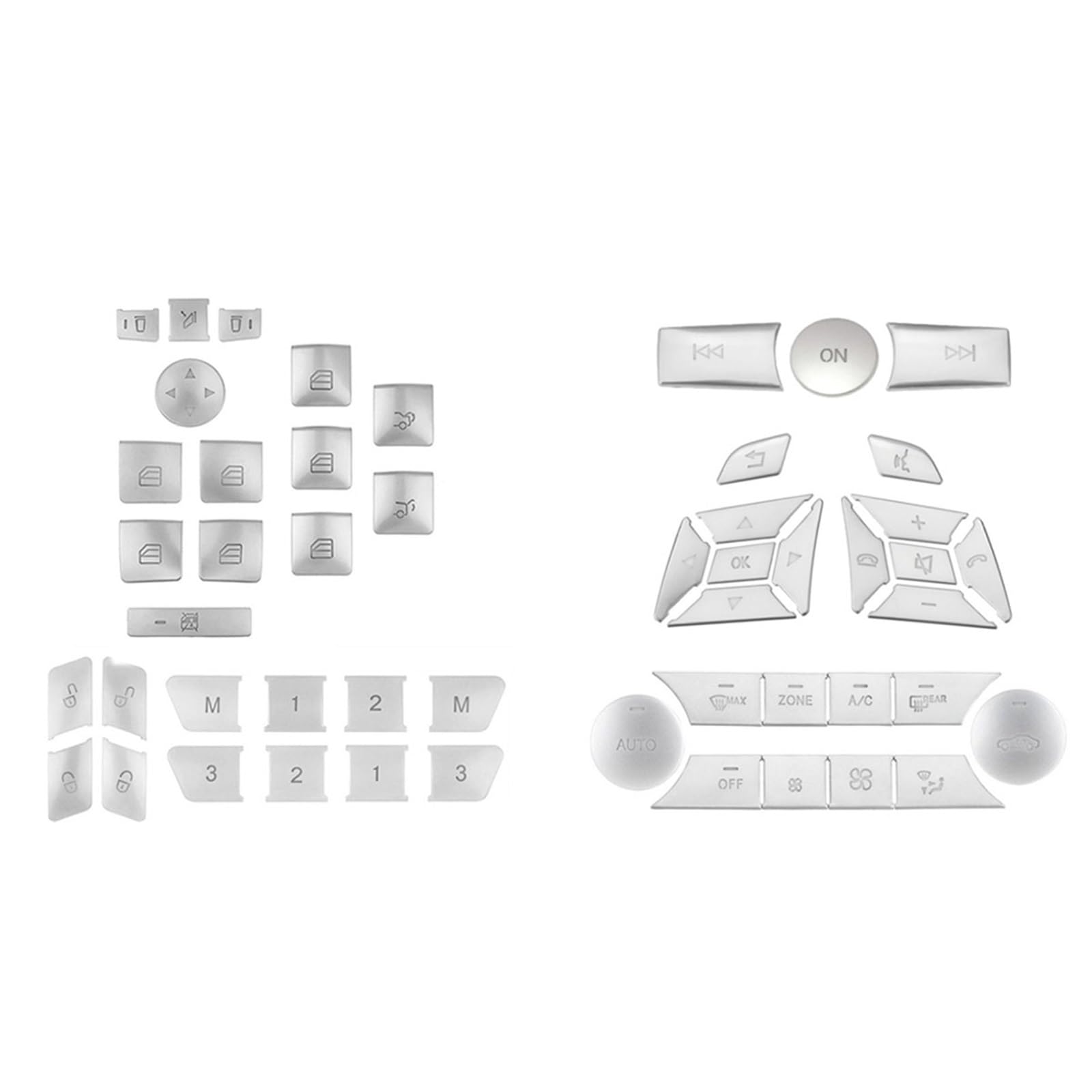 Auto Dekorative Innenbereich Zubehör Für Benz C-Klasse W204 2011–2013, Auto-Innenknopf-Verkleidungsset Lenkradknopf Fenster- Und Tür- Und Klimaanlagen-Aufkleber Innen(Silber) von WTXXGQ