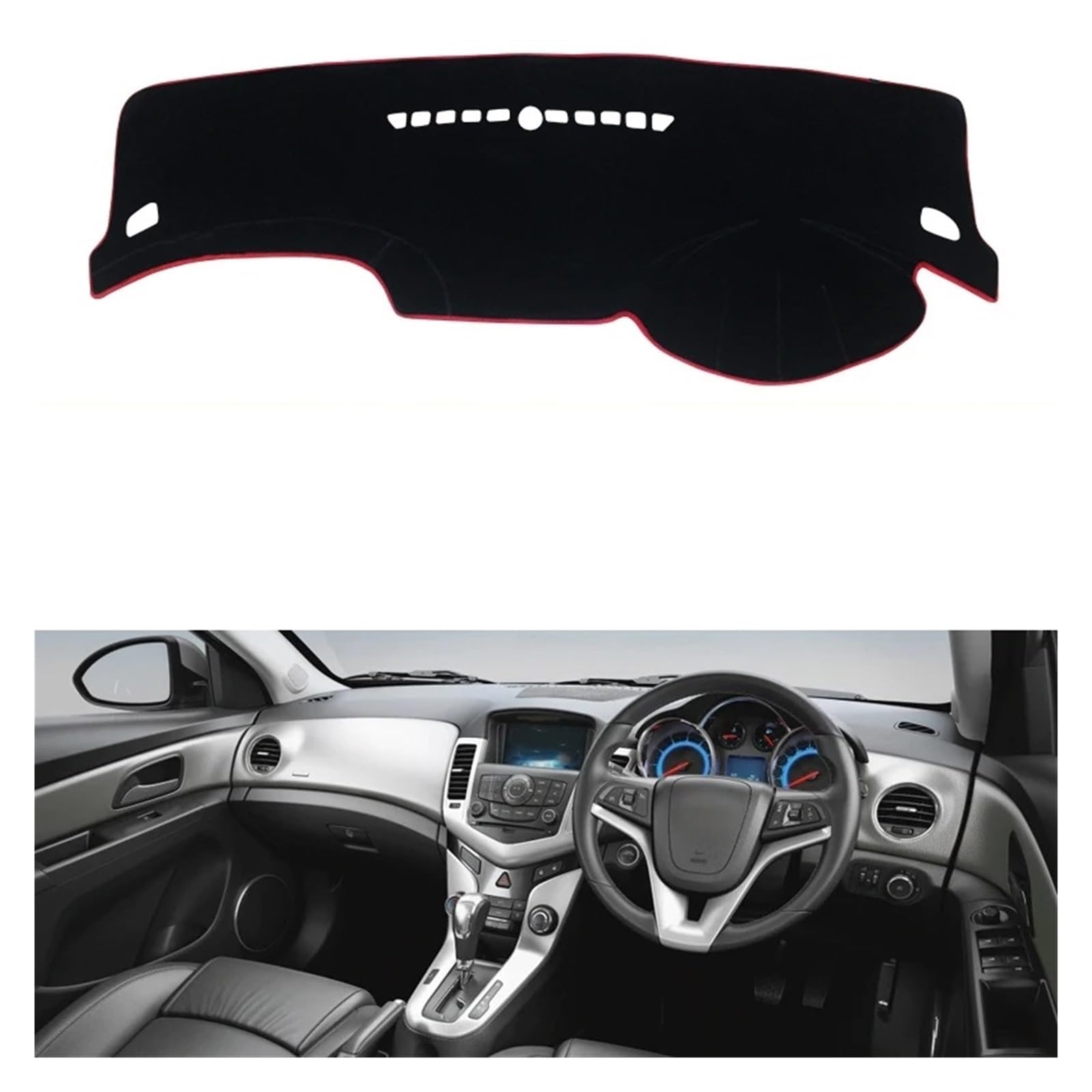 Teppich Dashmat Für Chevrolet Für Cruze 2009 2010 2011 2012 2013 2014 2015 Auto Dashboard Abdeckung Dash Matte Sonnenschutz Pad Instrume Panel Teppiche Dash Matte Pad Teppich(RHD Red Side) von WTXXGQ