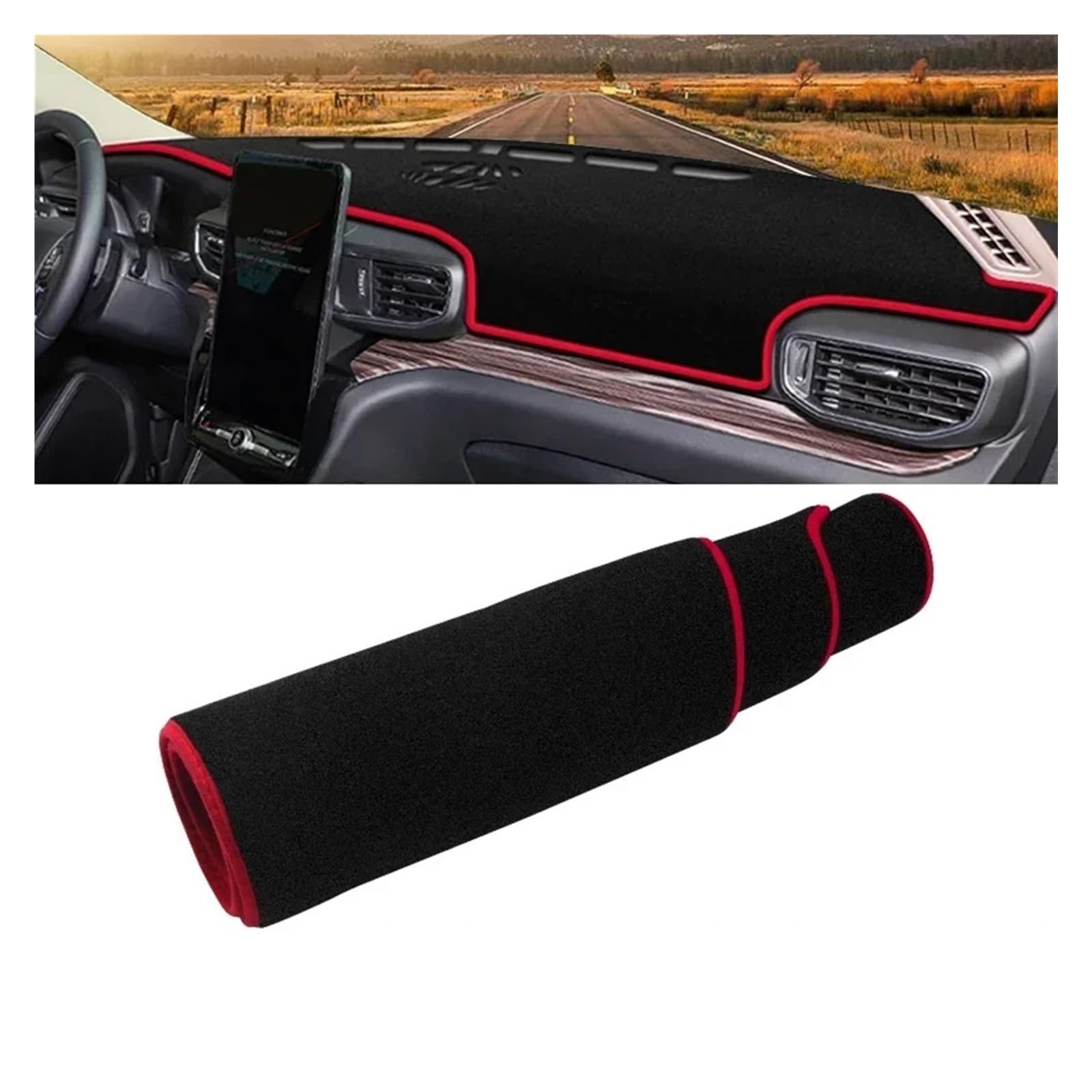 Teppich Dashmat Für Ford Für Explorer 6 MK6 2020 2021 2022 Auto-Armaturenbrett-Sonnenschutz-Abdeckung Instrumententafel-Matte Rutschfestes Pad Innen Dash Matte Pad Teppich(A Red Side) von WTXXGQ