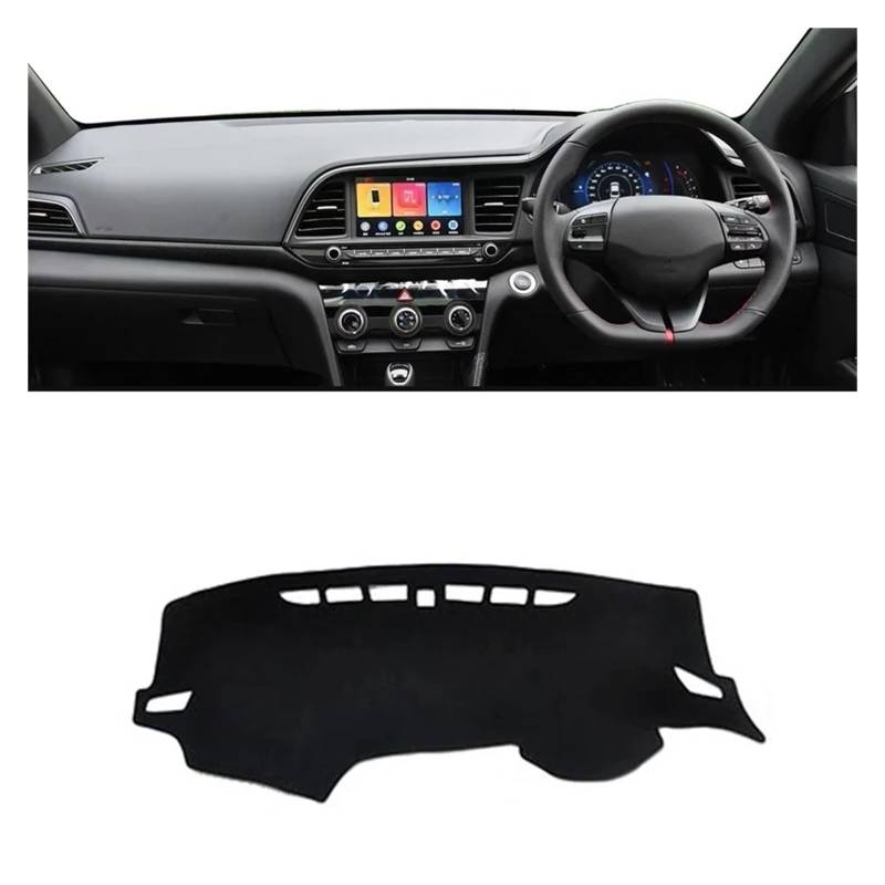 Teppich Dashmat Für Hyundai Für Elantra AD 2016-2018 2019 2020 Dash Mat Auto Dashmat Dashboard Abdeckung Sonnenschutz Armaturenbrett Abdeckung Teppich Dash Matte Pad Teppich(RHD Black Side) von WTXXGQ