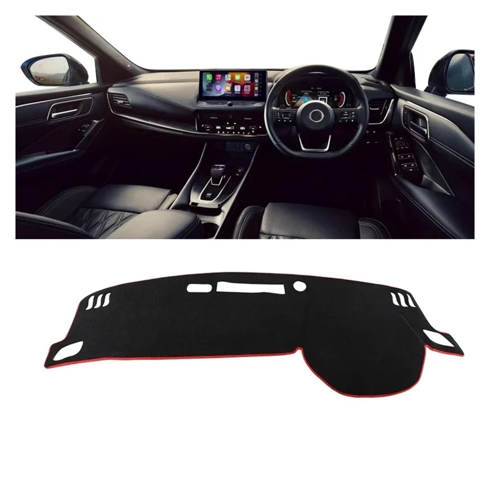 Teppich Dashmat Für Nissan Für Qashqai J12 2021 2022 2023 2024 Auto-Armaturenbrett-Abdeckung, Sonnenschutz, UV-Schutz, rutschfeste Matten Dash Matte Pad Teppich(A Red Side RHD) von WTXXGQ