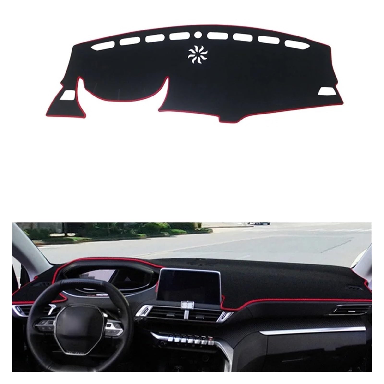 Teppich Dashmat Für Peugeot 3008 5008 GT Für Hybrid 2016 2017 2018 2019 2020 2021 2022 2023 Auto Dashboard Abdeckung Instrument Plattform Matten Dash Matte Pad Teppich(LHD Red Side) von WTXXGQ