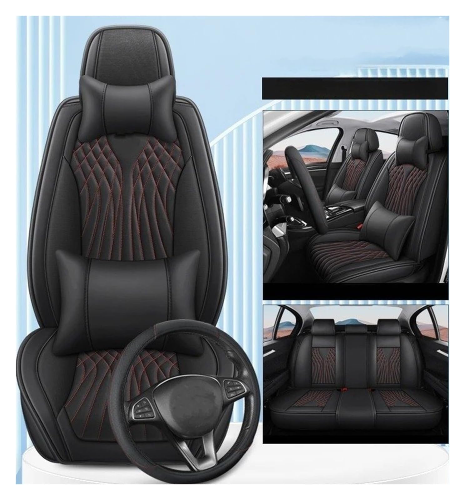 WTXXGQ Autositzbezüge Für Cadillac Für XT5 Für XT4 Für XT6 Für ATSL CT4 CT5 CT6 CT Für Cts All Inclusive Auto Leder Sitzbezug Auto Schonbezüge(Black red Pillow) von WTXXGQ