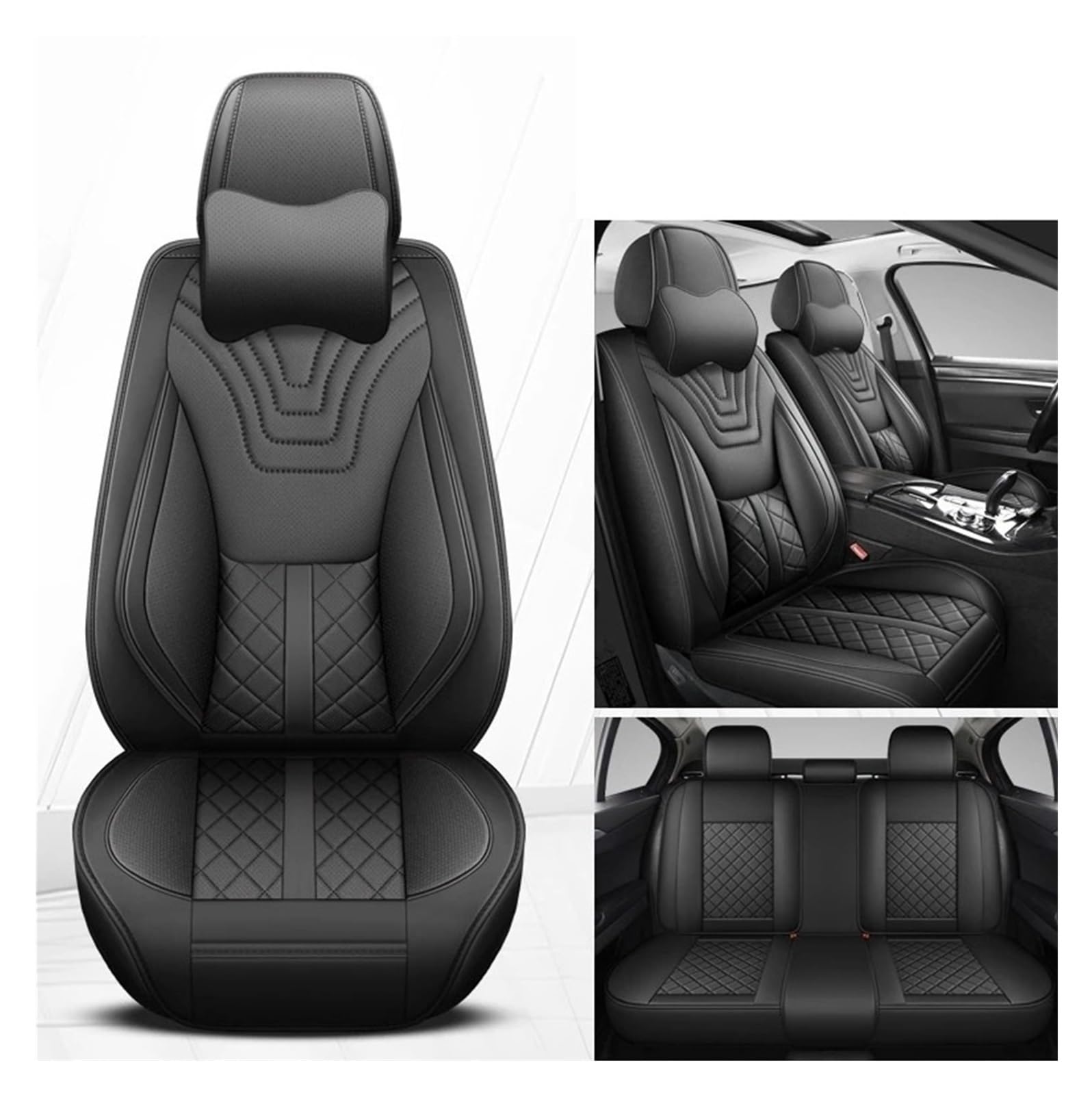 WTXXGQ Autositzbezüge Für Haval Alle Modelle Für Haval Für Hover F7 F5 H6 H7 H5 H8 H9 M6 H2S H1 H2 Universal Leder Auto Sitz Abdeckung Auto Schonbezüge(All Black Pillow) von WTXXGQ