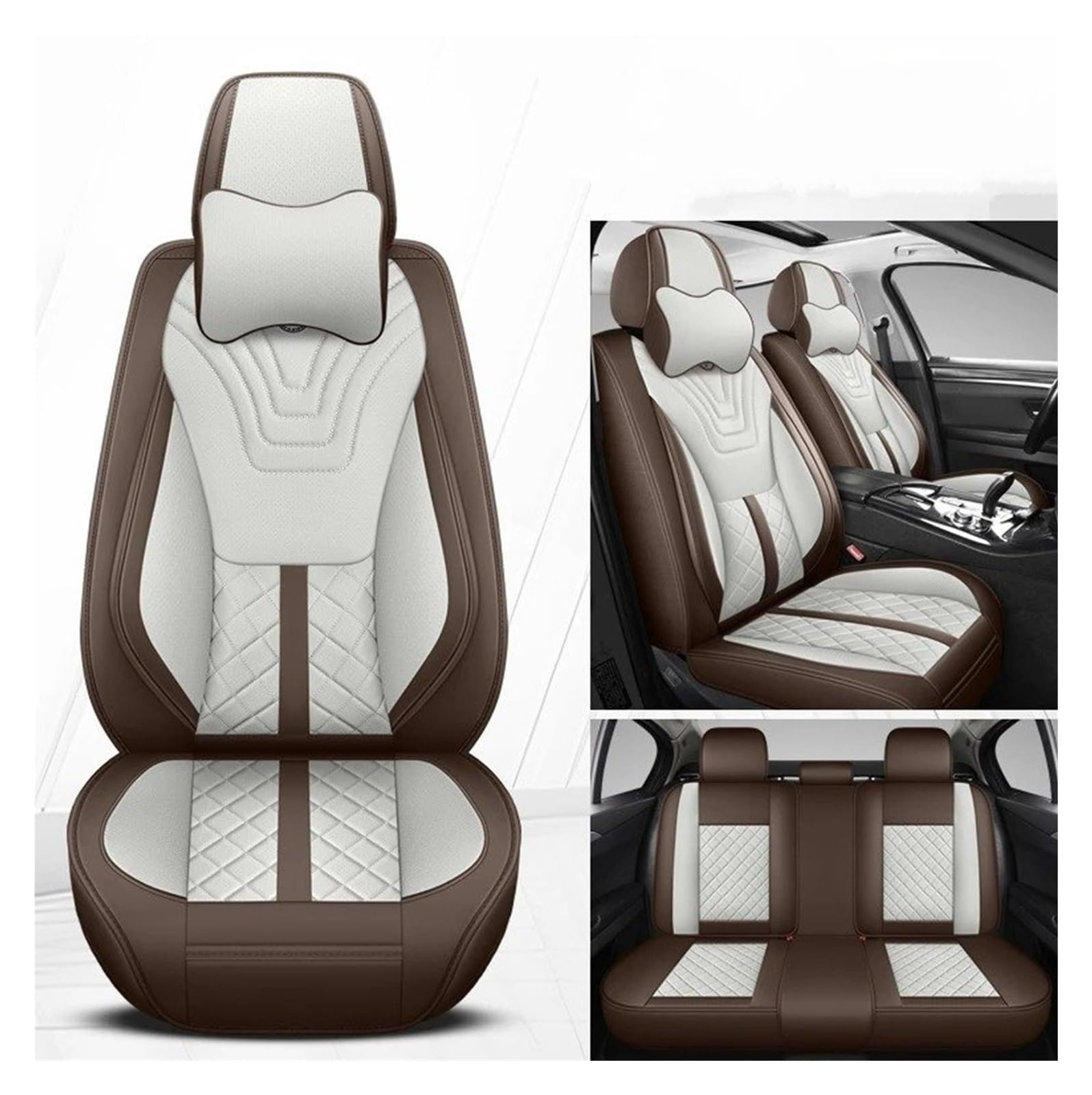 WTXXGQ Autositzbezüge Für Haval Alle Modelle Für Haval Für Hover F7 F5 H6 H7 H5 H8 H9 M6 H2S H1 H2 Universal Leder Auto Sitz Abdeckung Auto Schonbezüge(Coffee Grey Pillow) von WTXXGQ