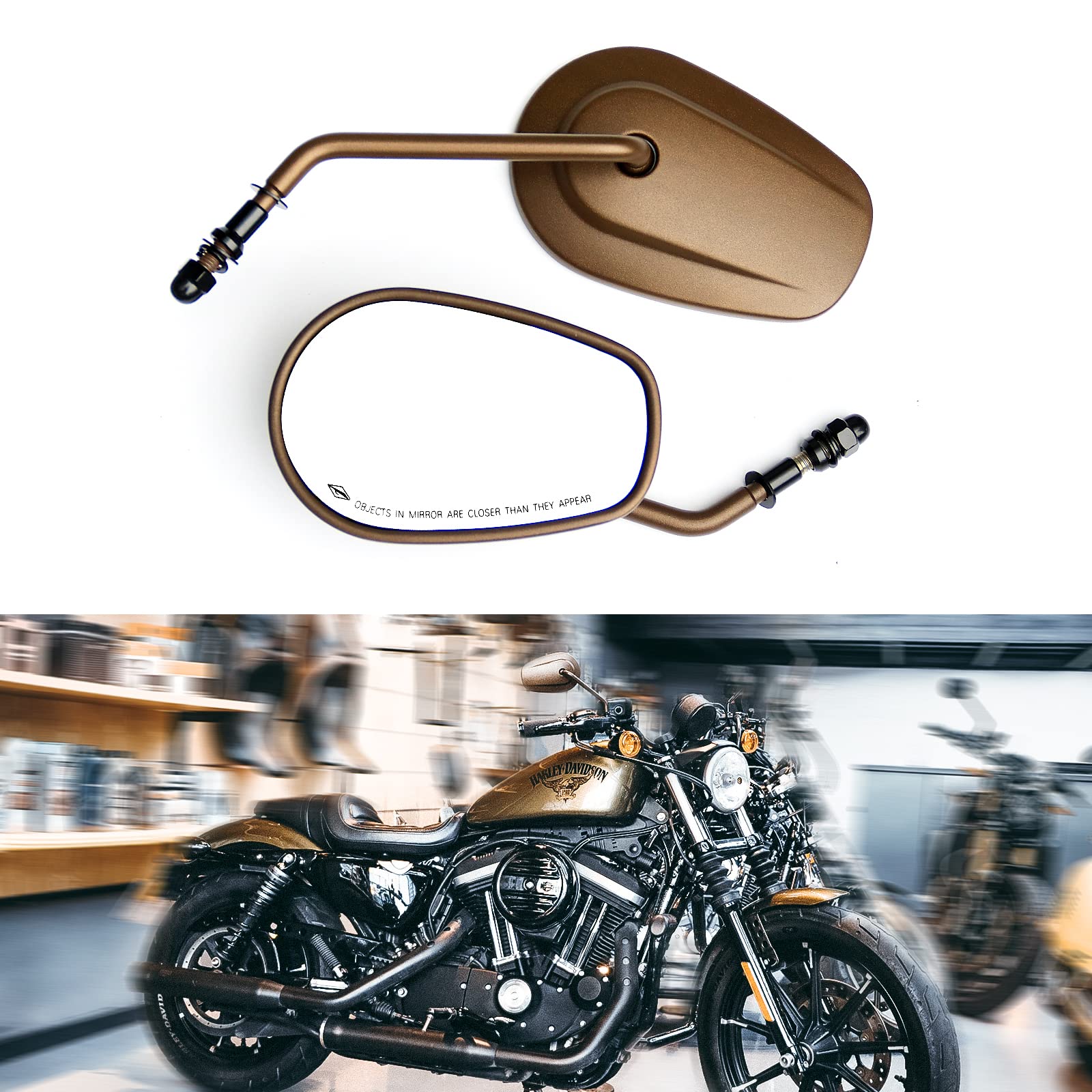 WTZMOTO Motorrad Seitenspiegel für Harley Davidson, M8 Bronze Motorrad Rückspiegel für Sportster 1200 XL883 Kompatibel mit Road King, Dyna Softail Road Glide (Bronze) von WTZMOTO