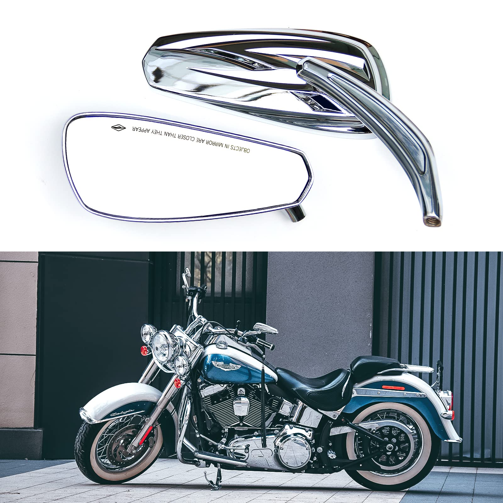 WTZMOTO Motorrad Spiegel M8 Chrom Rückspiegel für Harley Davidson, Kompatibel mit Sportster Iron 883, Street Glide, Low Rider, Roadster, Softail, Dyna, Road King. (Chrom-Silber) von WTZMOTO