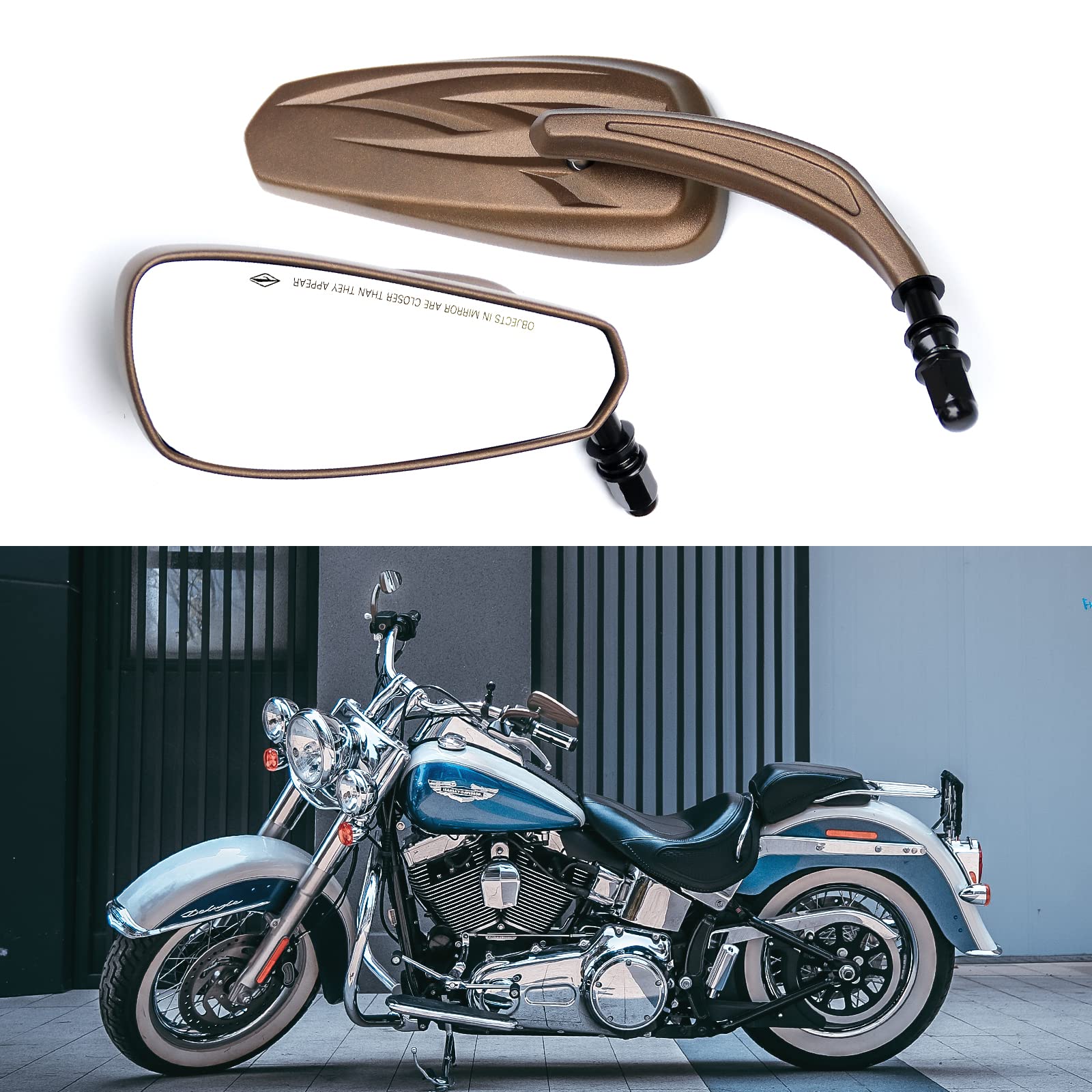 WTZMOTO Motorrad Spiegel M8 Bronze Rückspiegel für Harley Davidson, Kompatibel mit Sportster Iron 883, Street Glide, Low Rider, Roadster, Softail, Dyna, Road King. (Bronze) von WTZMOTO