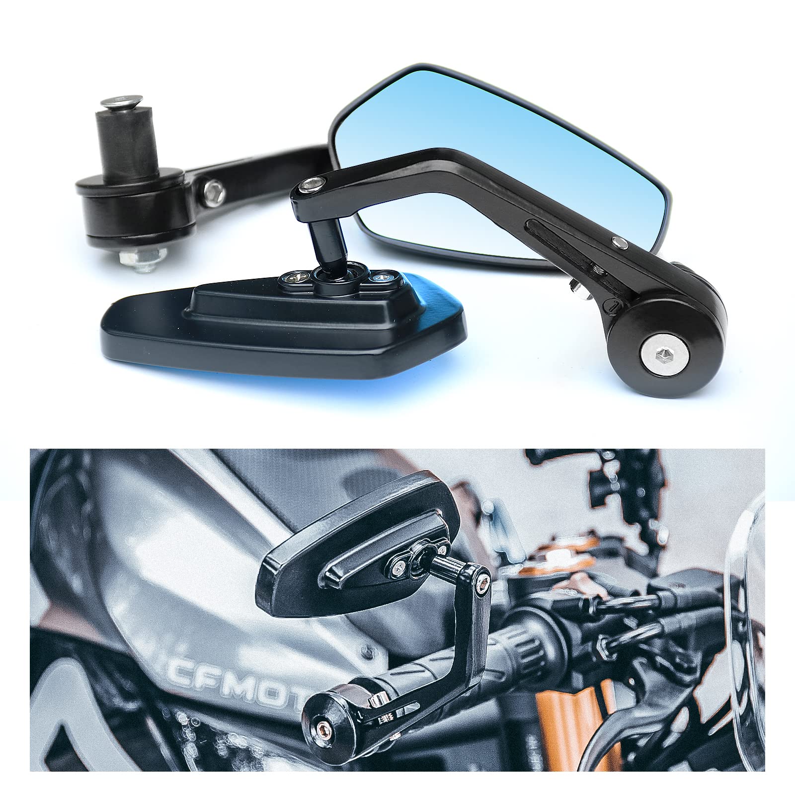 WTZMOTO Motorrad Lenkerenden Spiegel, 7/8 "22mm Lenkerendenspiegel, Verstellbar Kompatibel mit Scooter, Moped,Cruiser, Supermoto, Dirt Bike, Quad, Cafe Racer, Schneemobil von WTZMOTO