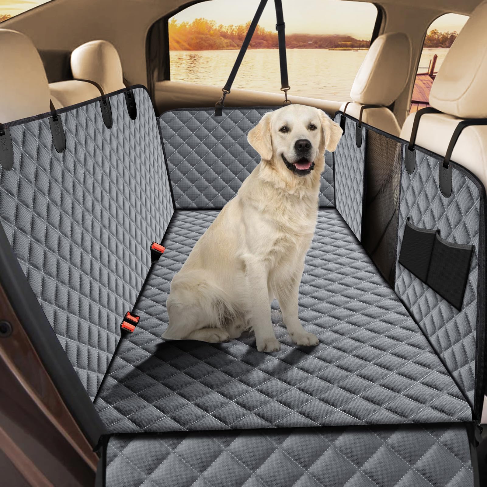 Hundedecke Auto Rückbank für Opel Adam M13 I 2012-2019, Autositzbezug für Hunde Rücksitz mit Seitenschutz und Sichtfenster Kofferraumschutz Hund,Grey von WUDIJING