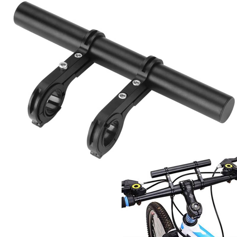 WUDQIJI Fahrrad Lenker Extender Halterung 20cm Fahrrad Lenkerverlängerung Doppel Bike Lenker Extender Fahrradlenker Extender für Mountainbike Tachometer Handy Tacho LED GPS (Schwarz) von WUDQIJI