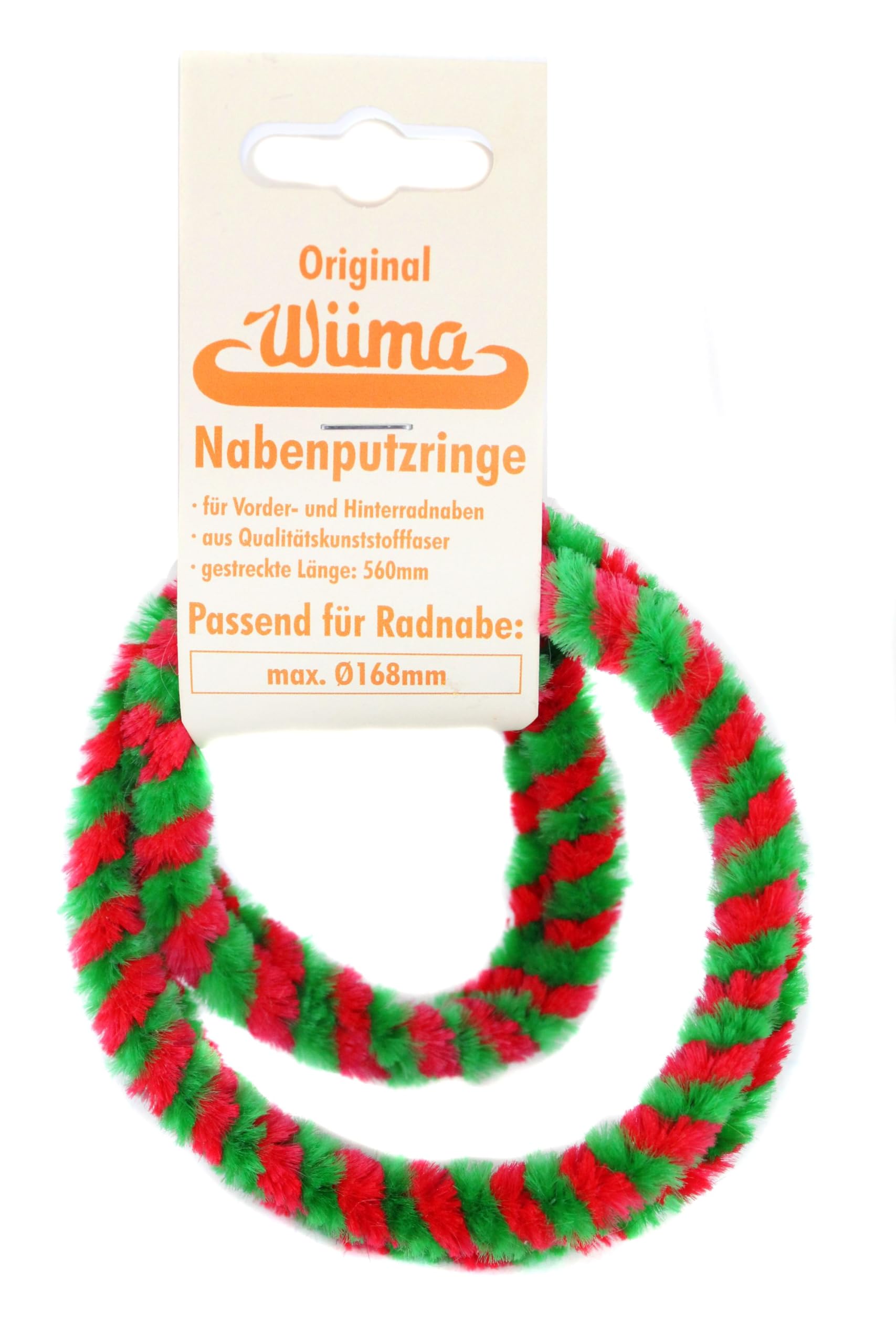 Nabenputzringe WÜMA rot/hellgrün SET (vorne & hinten) für SIMSON-Nabe 168mm, 560mm lang. von WÜMA