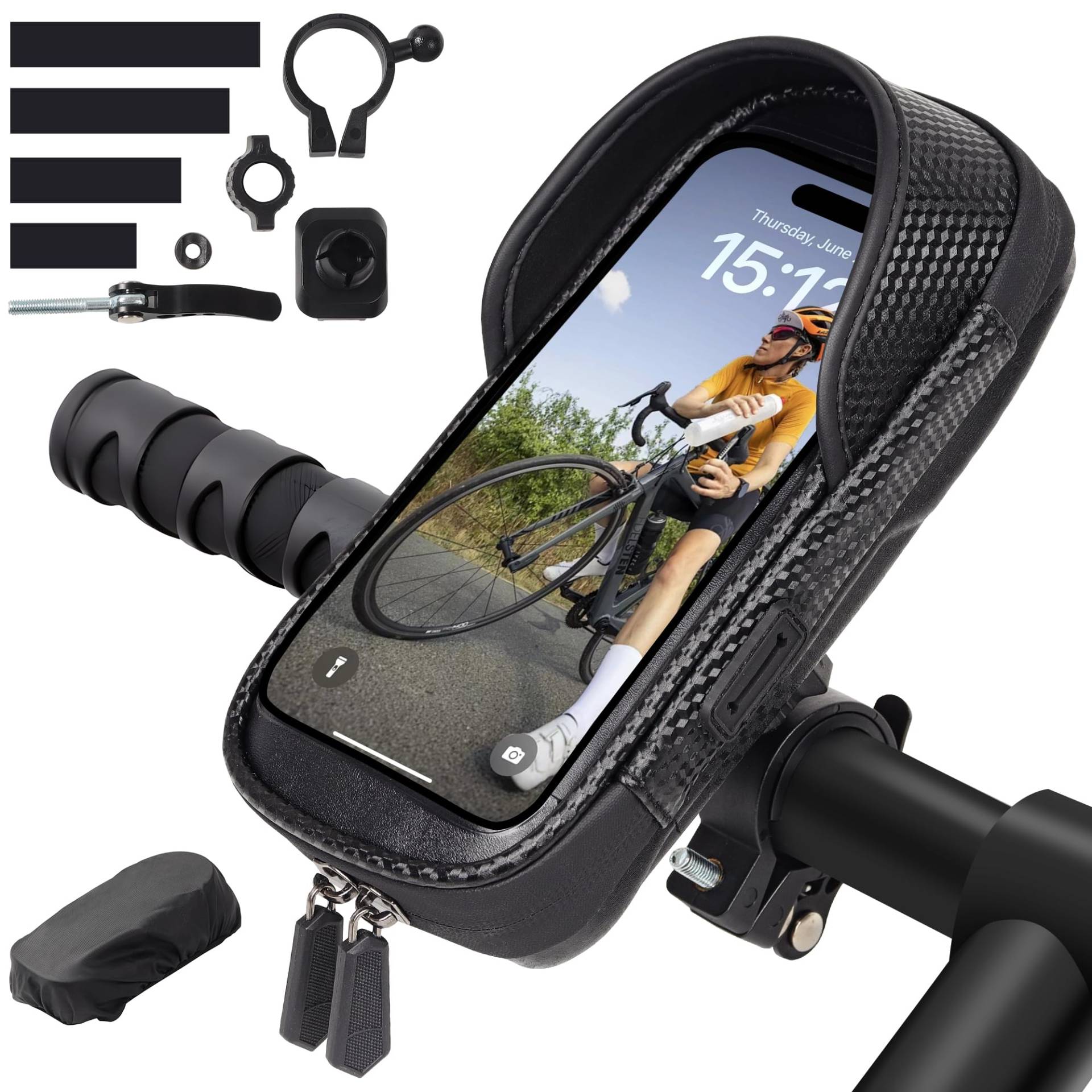 WUFANC Handytasche Fahrrad - 360° Drehbarer Handyhalterung Fahrrad Wasserdicht Tasche mit Regenschutz - Fahrrad Handyhalterung Wasserdicht Touchscreen Lenkertasche für 3.7-7 Zoll Smartphone von WUFANC