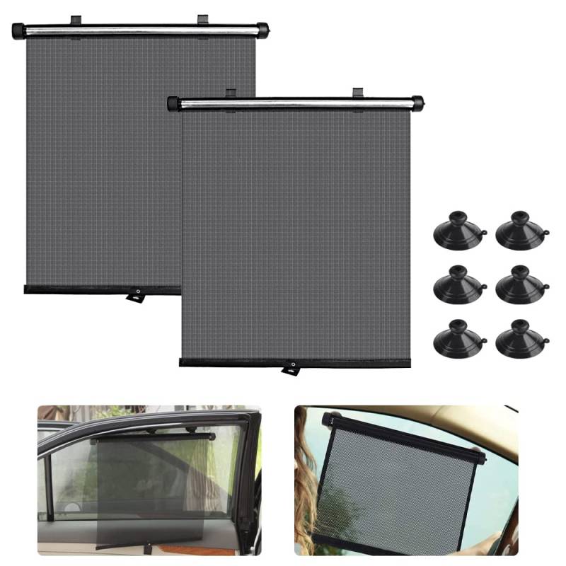 WUHEECOME 2 Stück Autofenster Sonnenschutz PU-Netzgaze Auto Sonnenschutzrollo 40 * 45cm Schwarz Sonnenschutz für Autofenster Universal Sonnenschutzrollo für Autos Lastwagen Geländewagen Jeeps von WUHEECOME