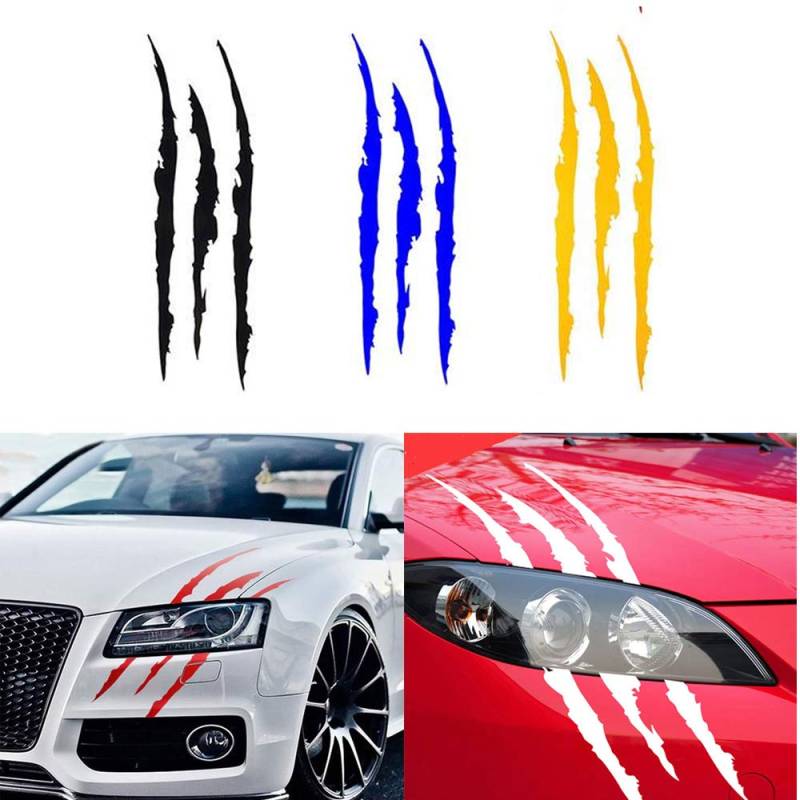 WUHUSHID Claw Marks Aufkleber Decals Gestanzte Claws Scratch Scheinwerfer Decal Aufkleber Halloween Universal Fit (Multicolor) von WUHUSHID