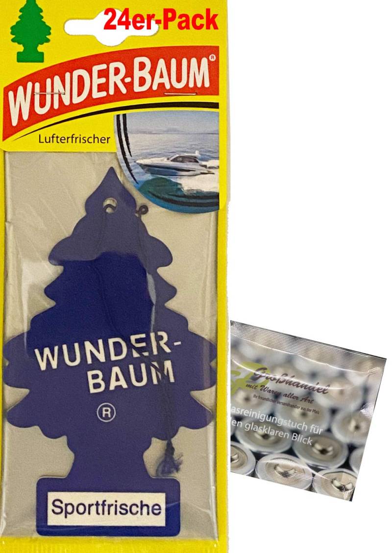 Wunderbaum 24er-Box Original Lufterfrischer Sportfrische Duftbaum inkl. 1 x Glasreinigungstuch von SP Großhandel Gratiszugabe von WUNDER-BAUM