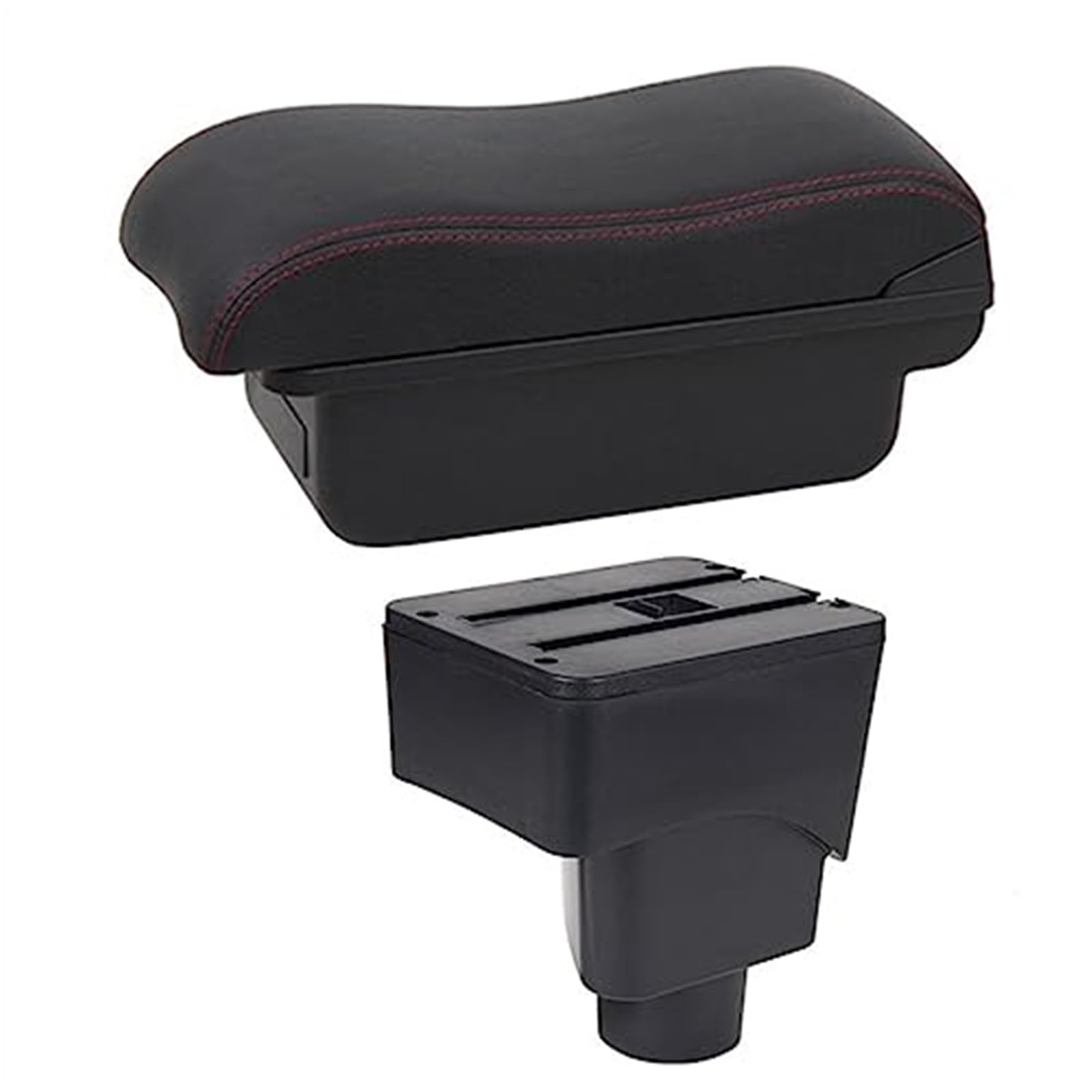 WUPEDI Auto-Armlehnenbox, Auto-Armlehnen-Mittelkonsolen-Aufbewahrung, USB-Autozubehör, for Ford, for Ecosport, 2013–2017 Auto-Konsolen-Organizer-Box(Black B2 Red Line) von WUPEDI