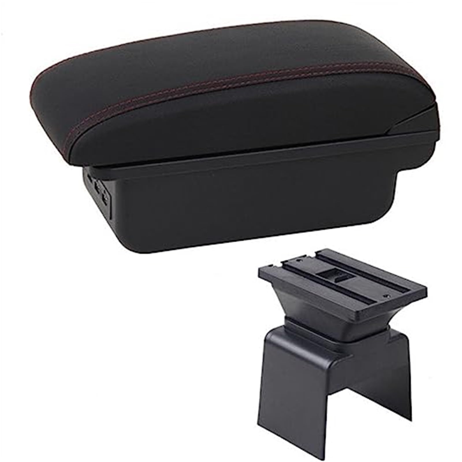 WUPEDI Auto-Armlehnenbox, Mittelkonsole, Aufbewahrungsbox, Auto-Styling, mit Getränkehalter, USB-Zubehör, for Peugeot, 307 Auto-Konsolen-Organizer-Box(Black C1 Red Line) von WUPEDI