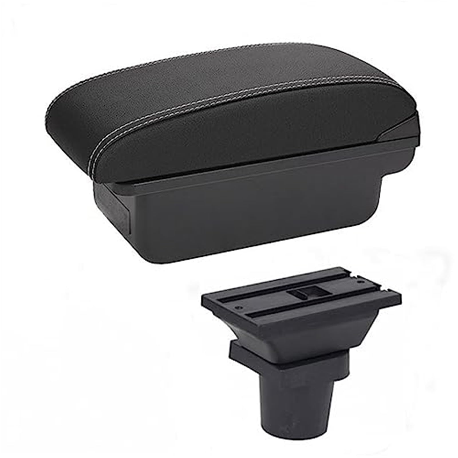 WUPEDI Auto-Armlehnenbox, Mittelkonsole, Aufbewahrungskoffer, Modifikationszubehör mit Getränkehalter, USB-Anschluss, for Kia, for Picanto Auto-Konsolen-Organizer-Box(Black A-Black White Line) von WUPEDI