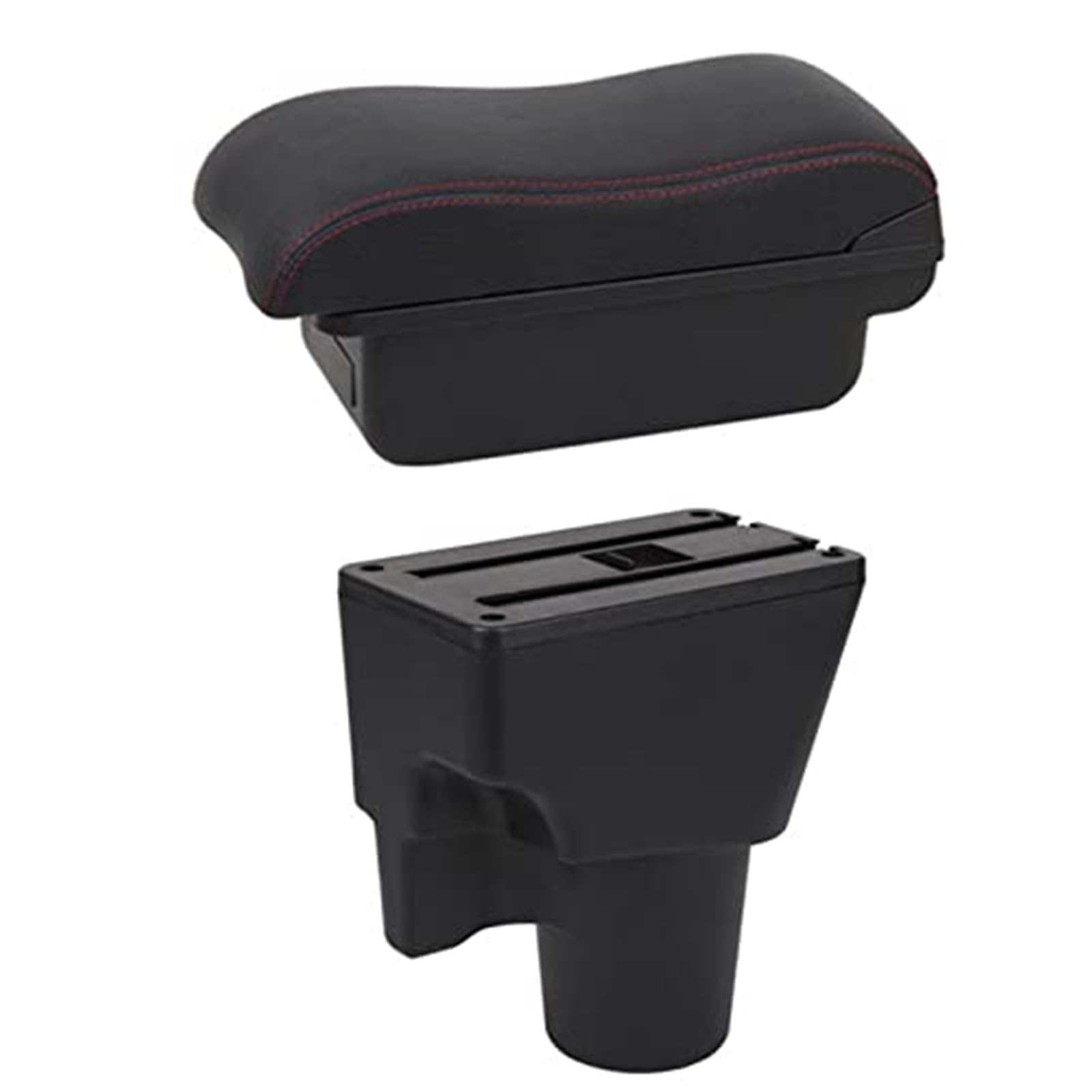 WUPEDI Auto-Armlehnenbox, Mittelkonsolen-Aufbewahrungsbox mit USB-Innenraum, Auto-Styling-Zubehör, for Kia, for Picanto Auto-Konsolen-Organizer-Box(Black B2 Red Line) von WUPEDI