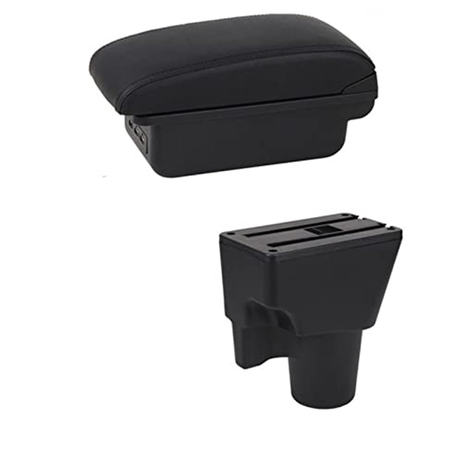 WUPEDI Auto-Armlehnenbox, Mittelkonsolen-Aufbewahrungsbox mit USB-Innenraum, Auto-Styling-Zubehör, for Kia, for Picanto Auto-Konsolen-Organizer-Box(Black C1 Black Line) von WUPEDI