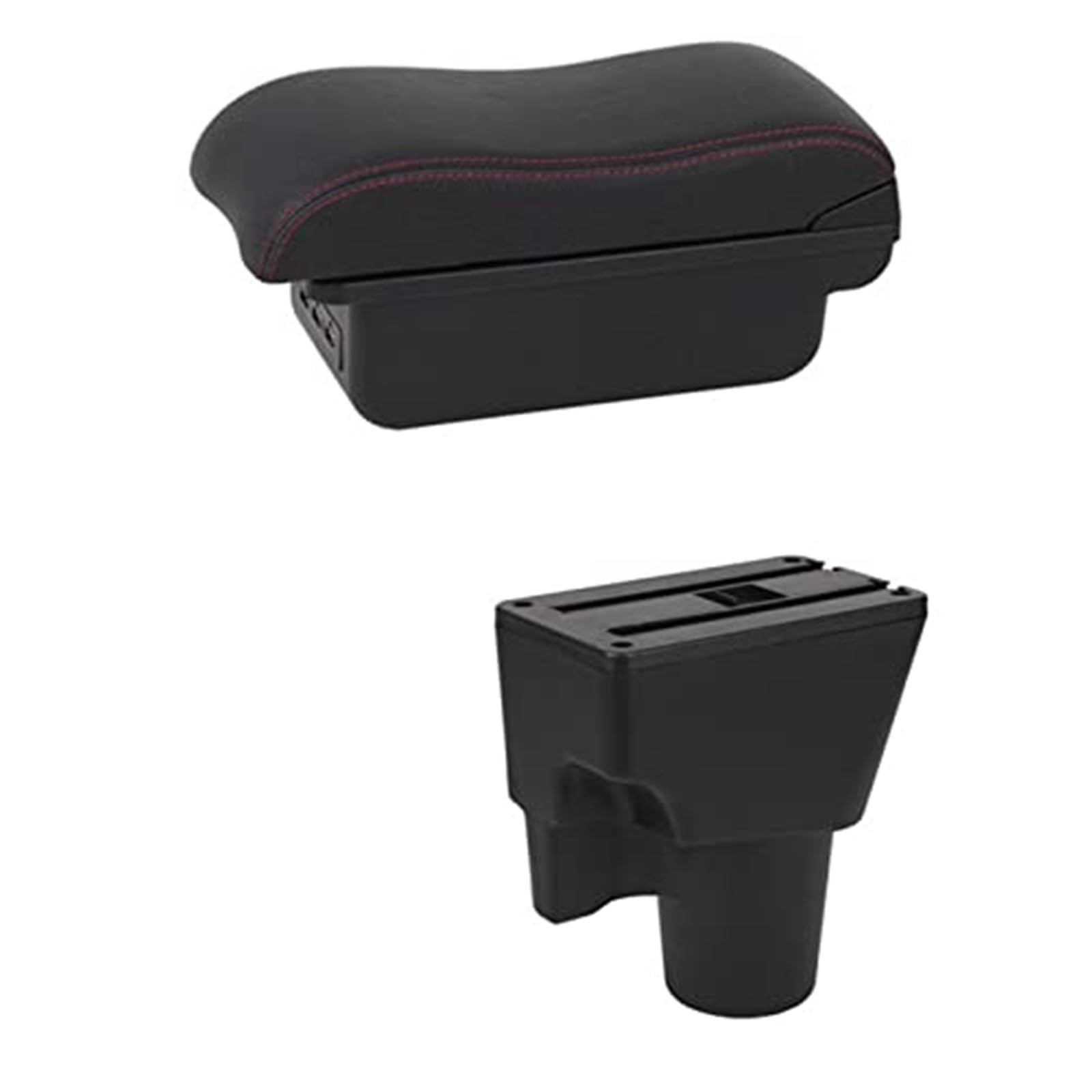 WUPEDI Auto-Armlehnenbox, Mittelkonsolen-Aufbewahrungsbox mit USB-Innenraum, Auto-Styling-Zubehör, for Kia, for Picanto Auto-Konsolen-Organizer-Box(Black C2 Red Line) von WUPEDI