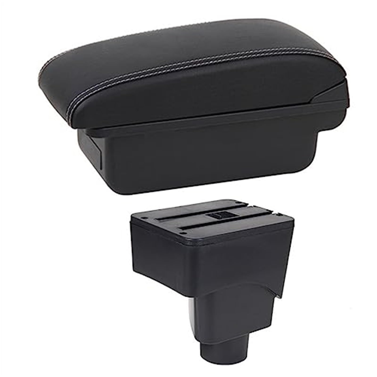 WUPEDI Autozubehör, for Ford, for Ecosport, 2013 2014 2015 2016 2017 Auto-Armlehnenbox, Auto-Armlehnen-Mittelkonsolen-Aufbewahrung, USB Auto-Konsolen-Organizer-Box(Black B1 White Line) von WUPEDI