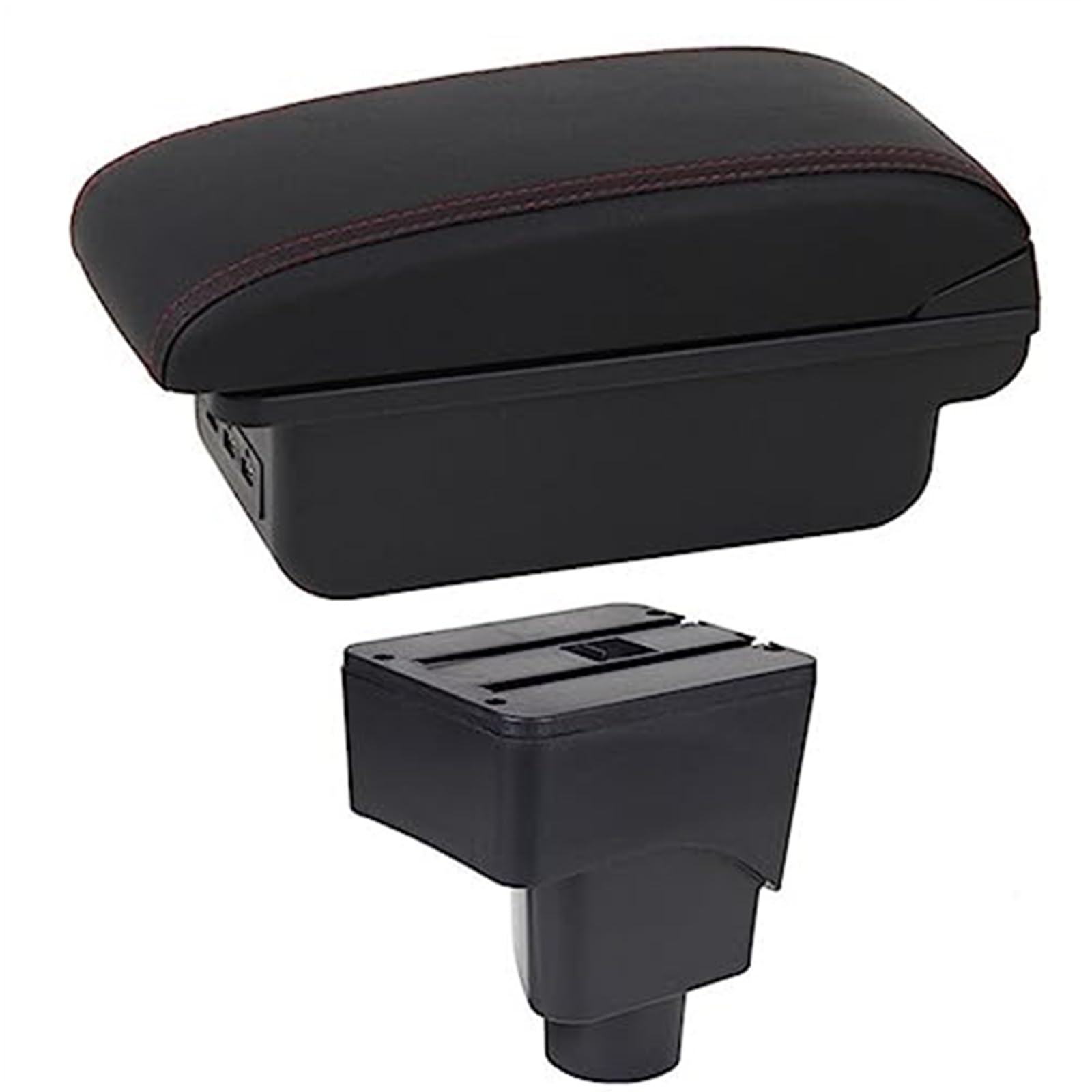 WUPEDI Autozubehör, for Ford, for Ecosport, 2013 2014 2015 2016 2017 Auto-Armlehnenbox, Auto-Armlehnen-Mittelkonsolen-Aufbewahrung, USB Auto-Konsolen-Organizer-Box(Black C1 Red Line) von WUPEDI