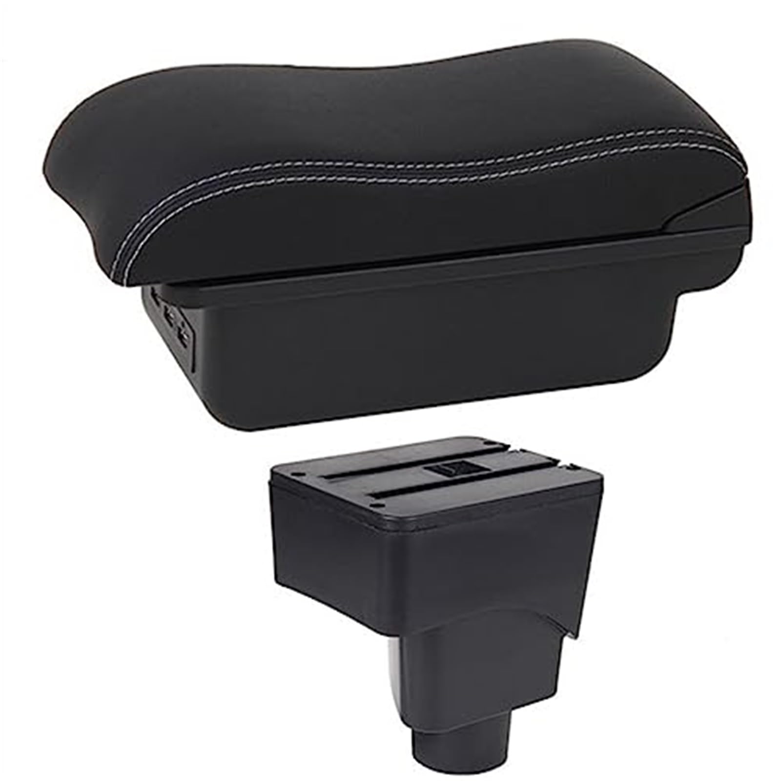 WUPEDI Autozubehör, for Ford, for Ecosport, 2013 2014 2015 2016 2017 Auto-Armlehnenbox, Auto-Armlehnen-Mittelkonsolen-Aufbewahrung, USB Auto-Konsolen-Organizer-Box(Black C2 White Line) von WUPEDI