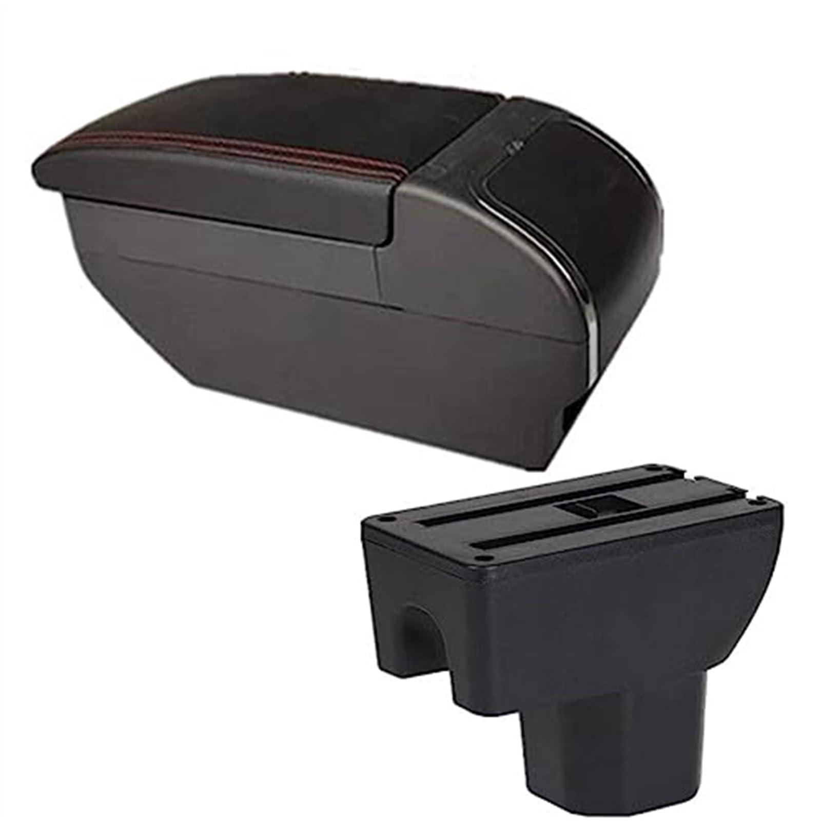 WUPEDI Autozubehör, for Ignis 2016–2022, Auto-Armlehnenbox, zweilagige Mittelkonsolen-Aufbewahrungsbox, einziehbarer Getränkehalter Auto-Konsolen-Organizer-Box(Black F1 Red Line No USB) von WUPEDI